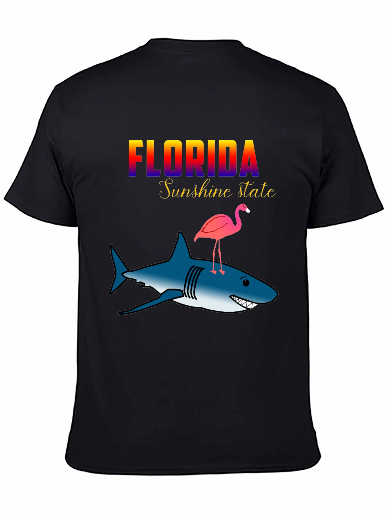 Florida Sunshine State Shark & Flamingo Graphic T-Shirt