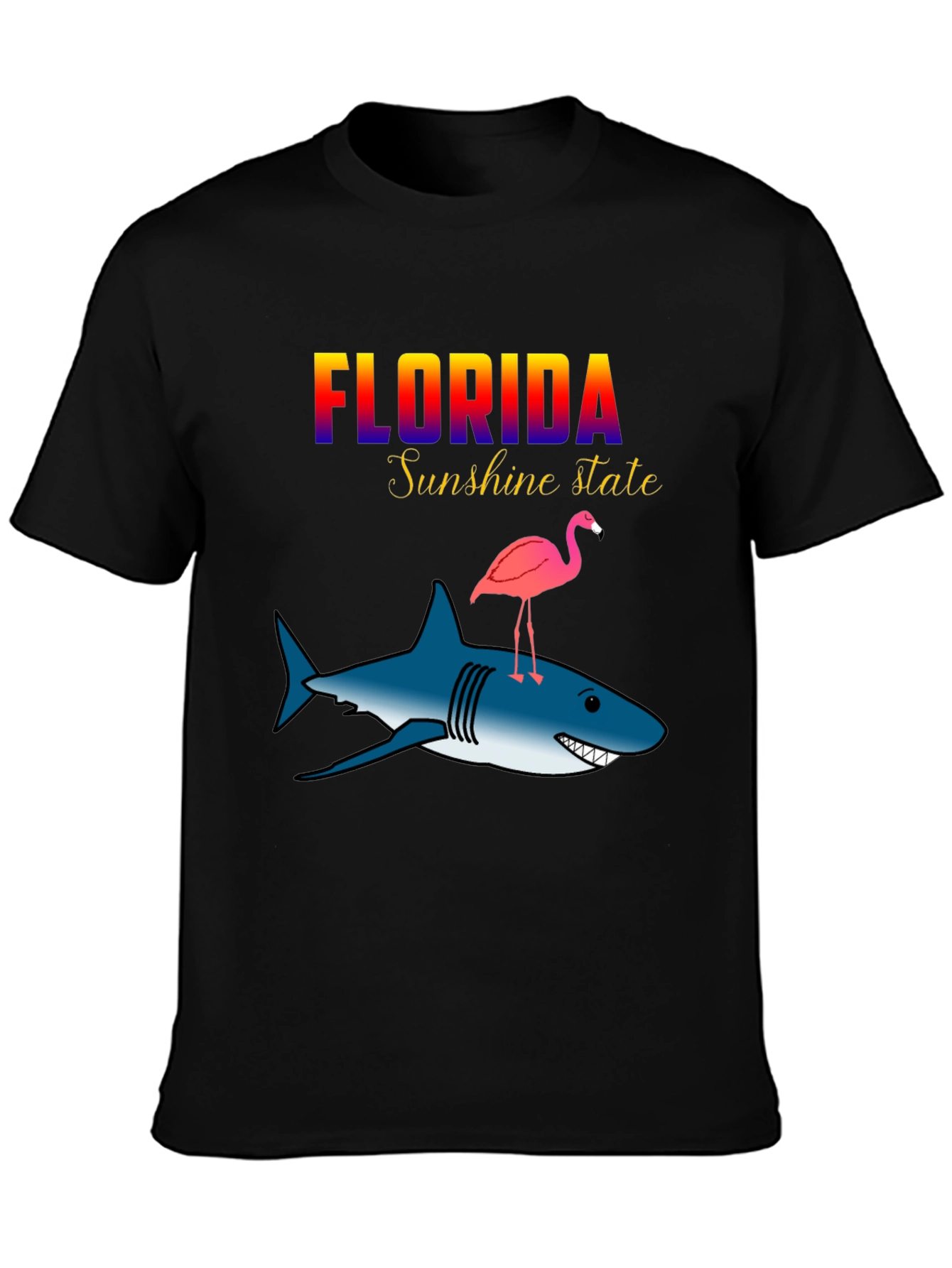 Florida Sunshine State Shark & Flamingo Graphic T-Shirt