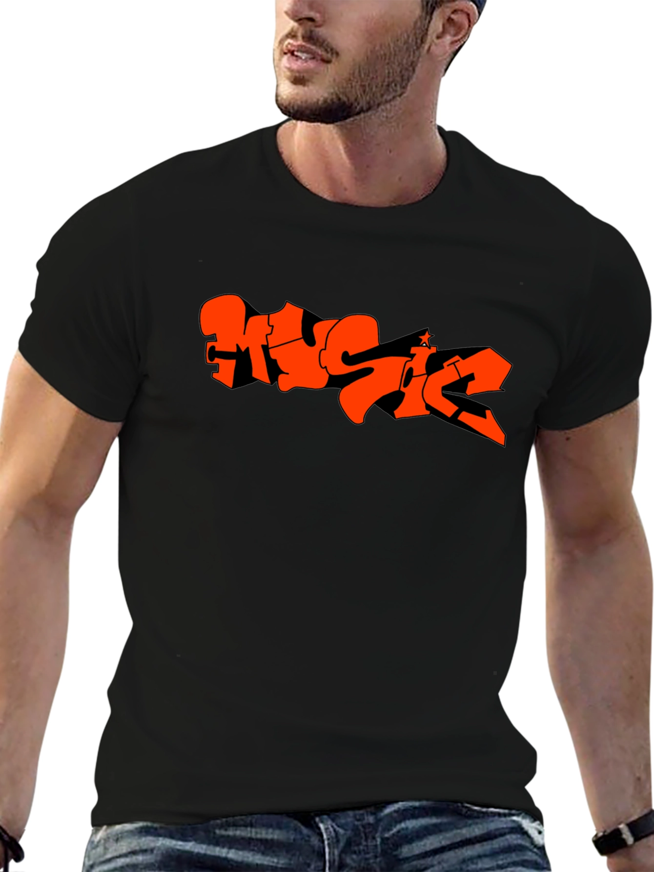 Music Graffiti Graphic Black T-Shirt
