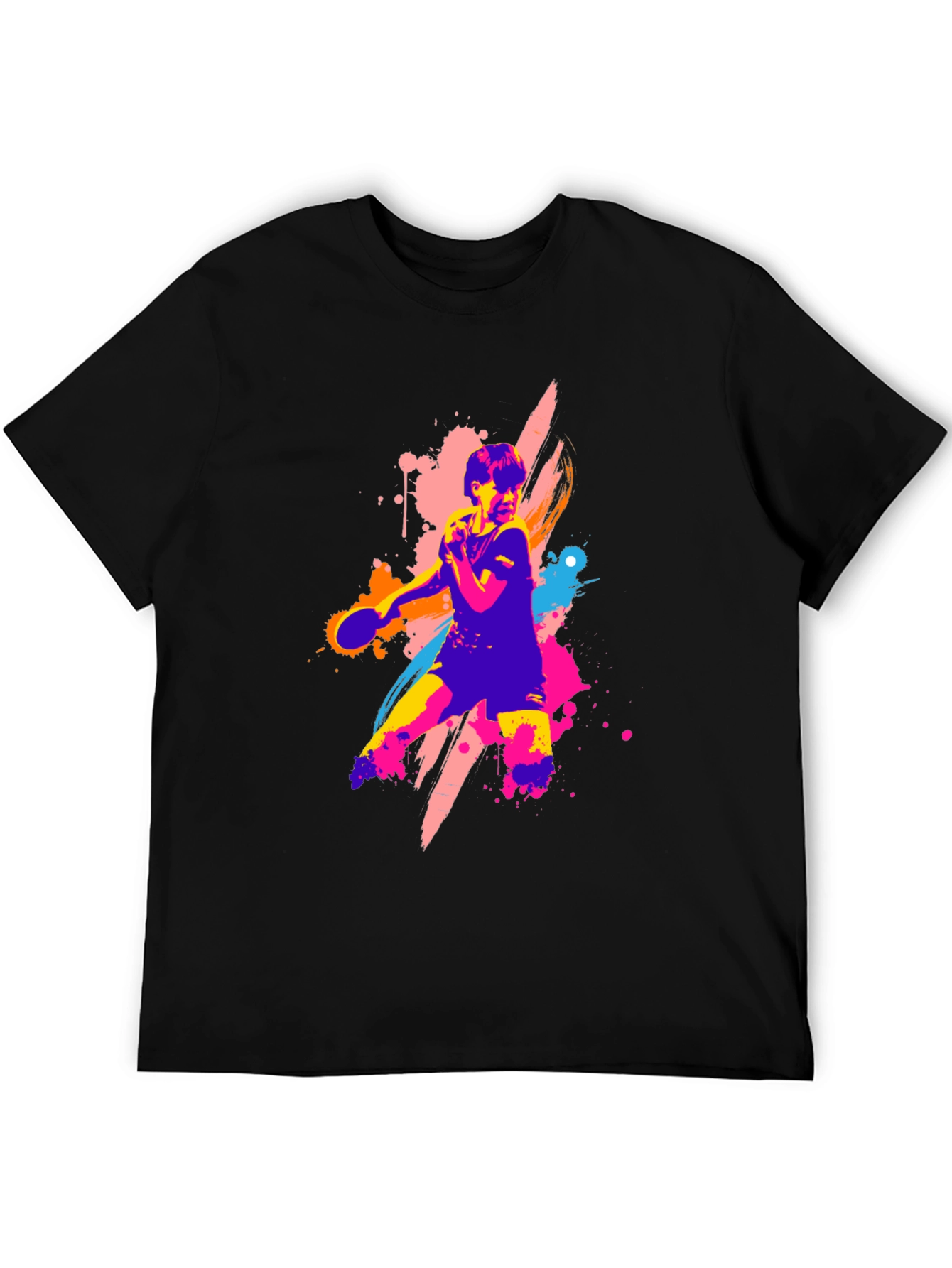 Vibrant Table Tennis Graphic Tee - Black