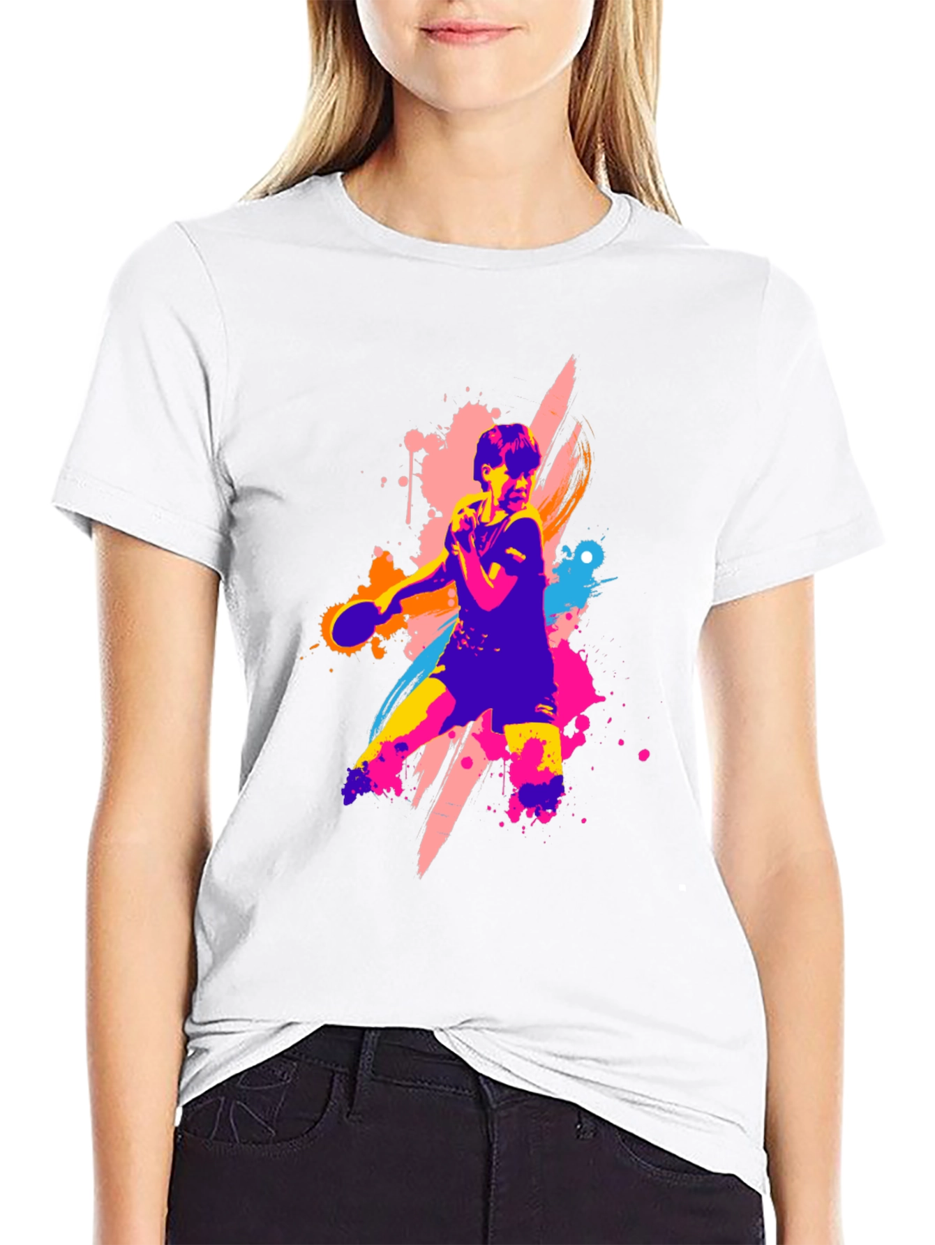 Vibrant Table Tennis Graphic Tee - Black