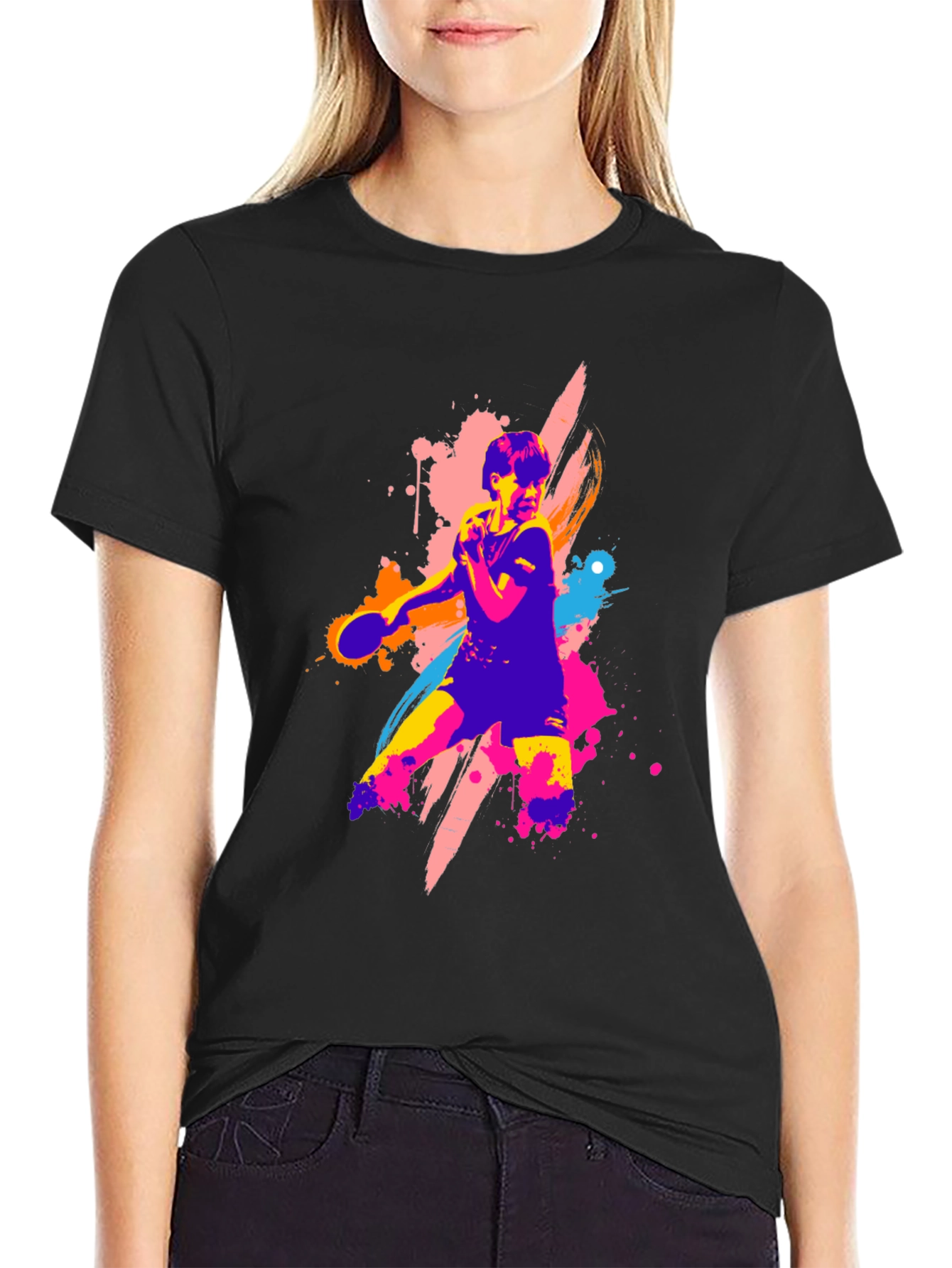 Vibrant Table Tennis Graphic Tee - Black