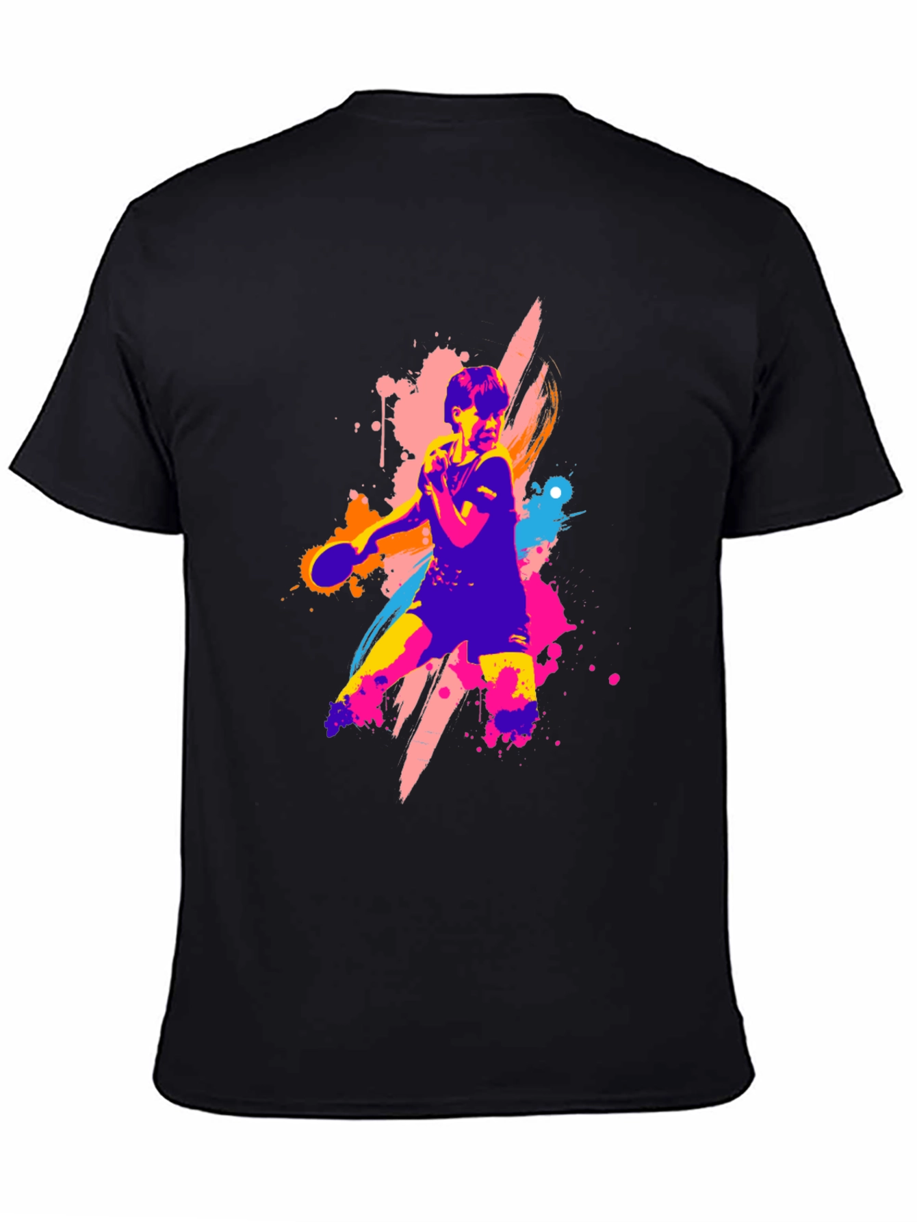 Vibrant Table Tennis Graphic Tee - Black