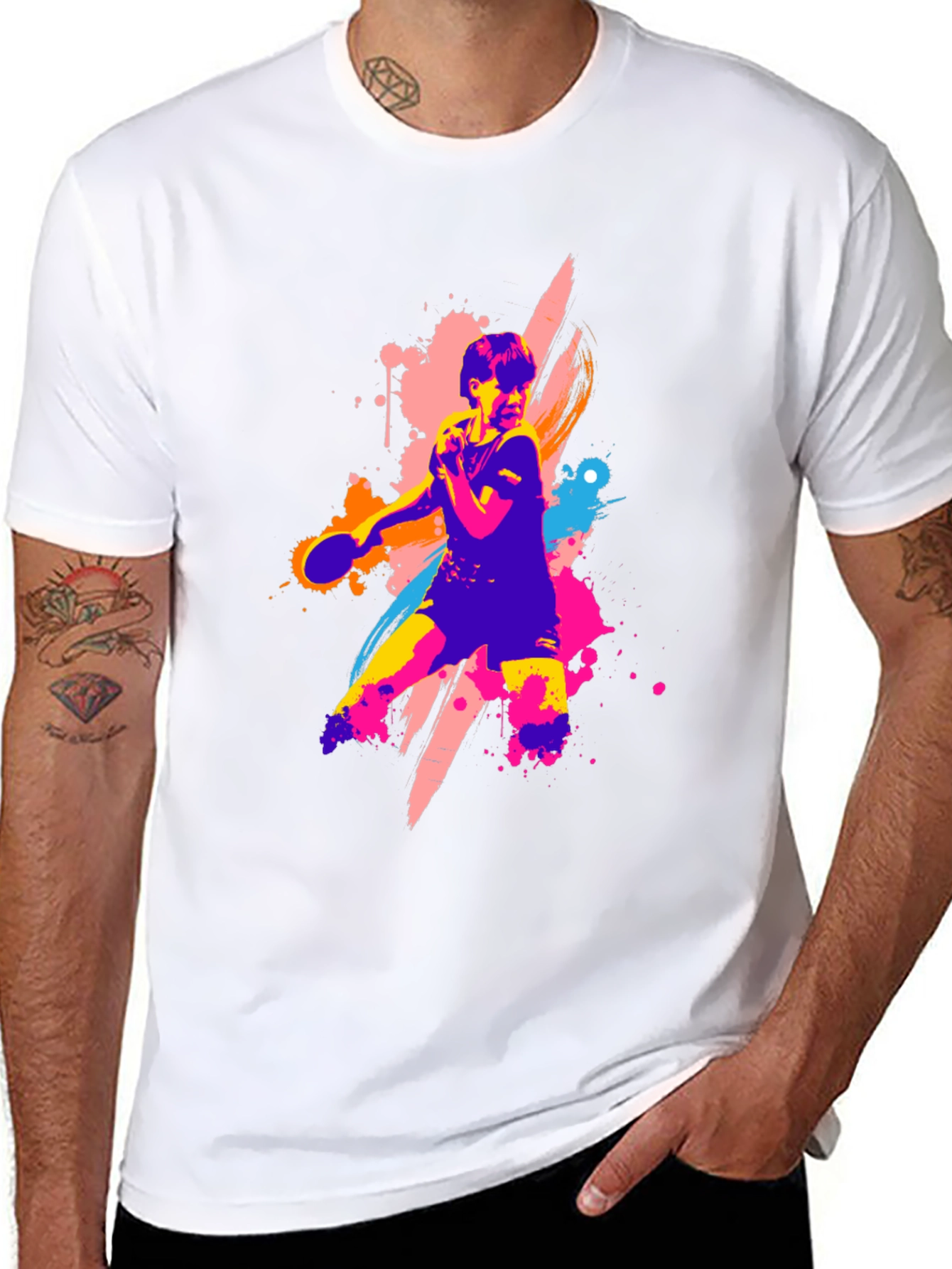 Vibrant Table Tennis Graphic Tee - Black