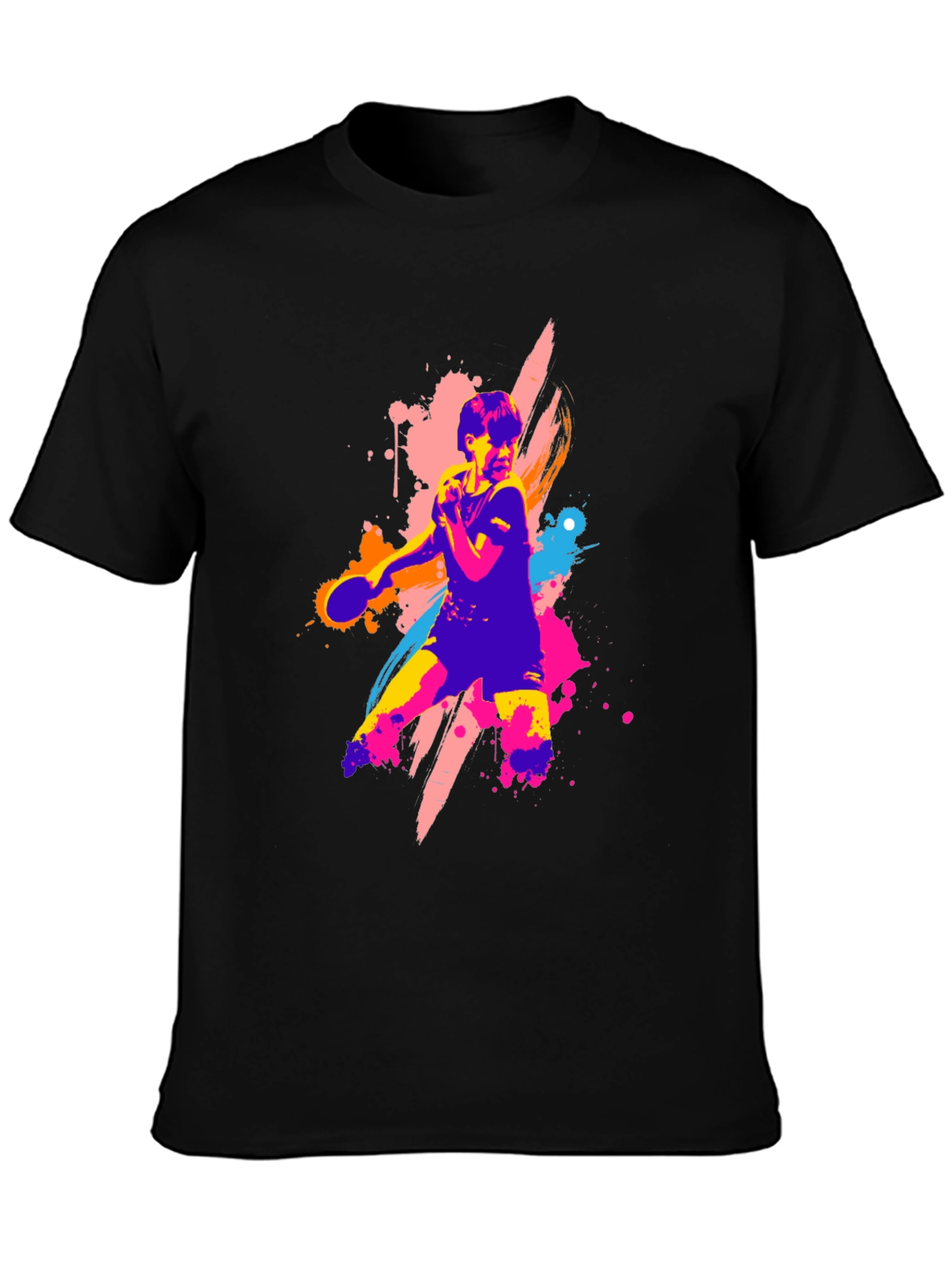 Vibrant Table Tennis Graphic Tee - Black