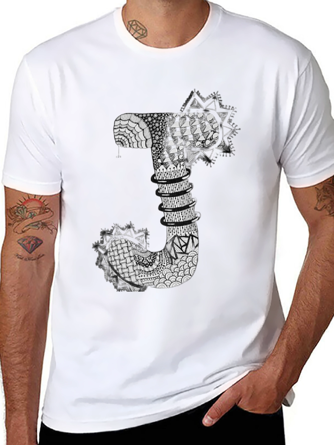 Abstract J Letter Black T-Shirt