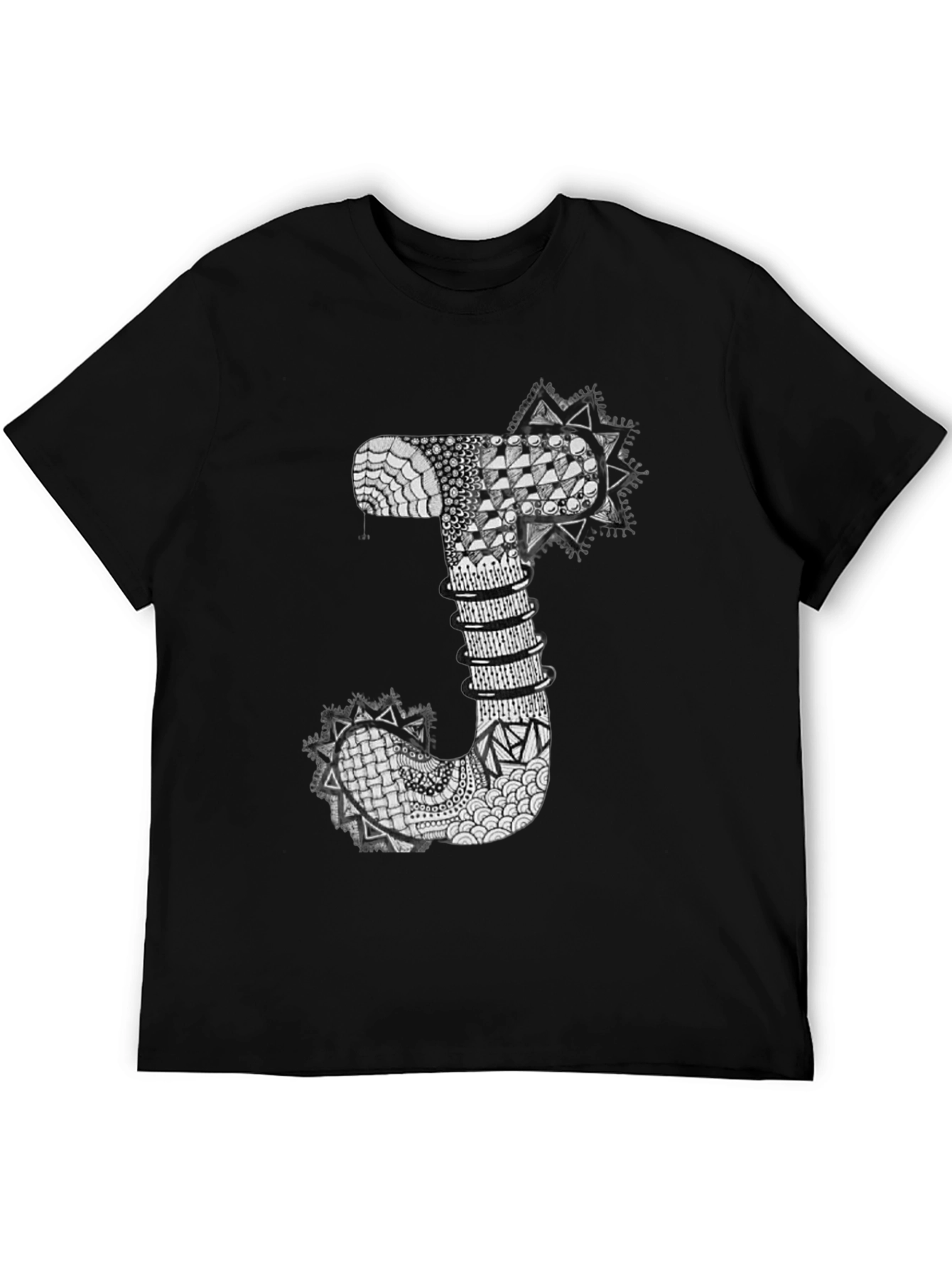 Abstract J Letter Black T-Shirt