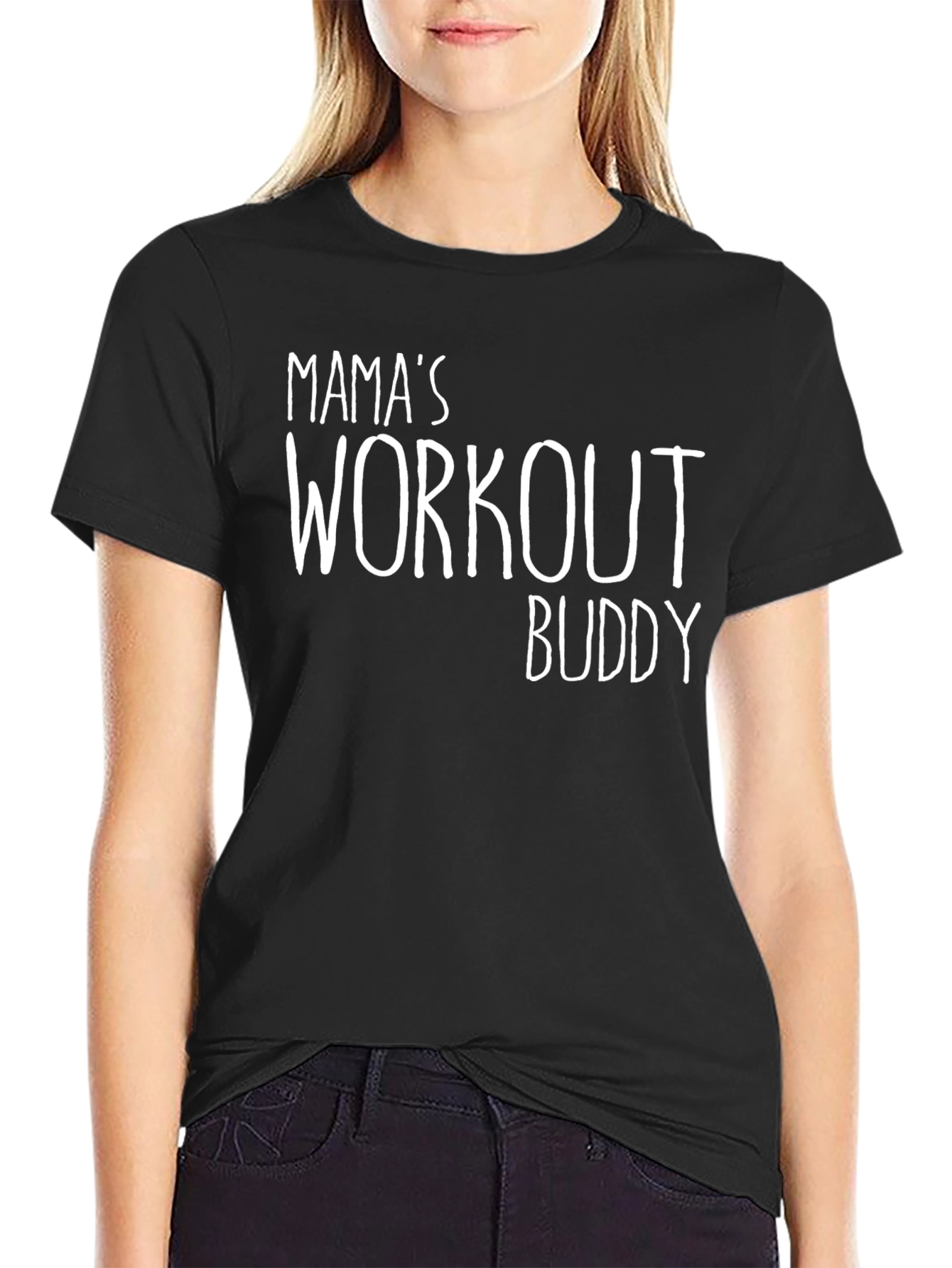 Mamas Workout Buddy Black Graphic T-Shirt