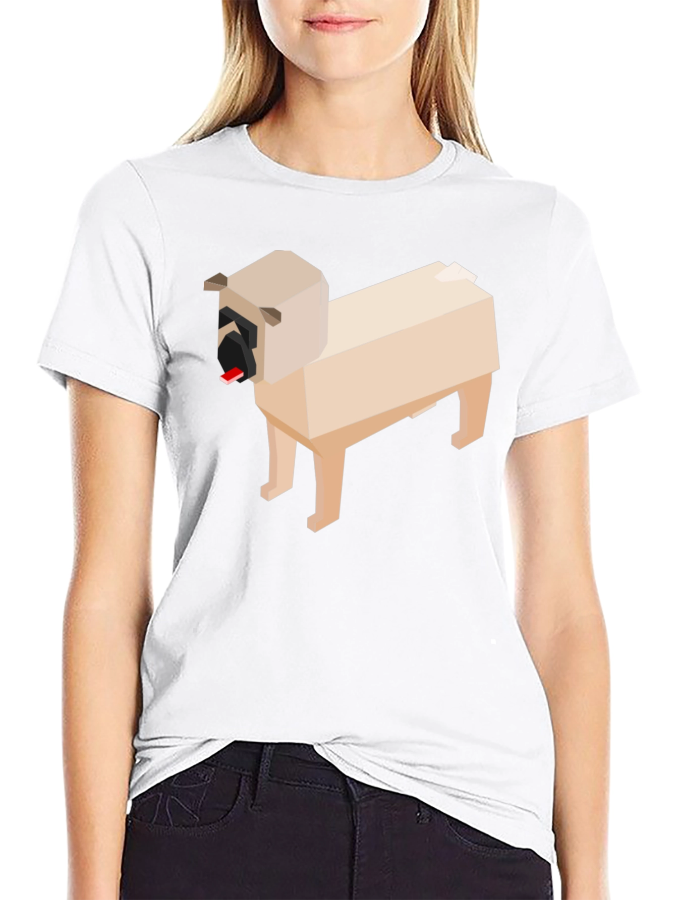 Pixel Art Pug Graphic Tee - Black Cotton