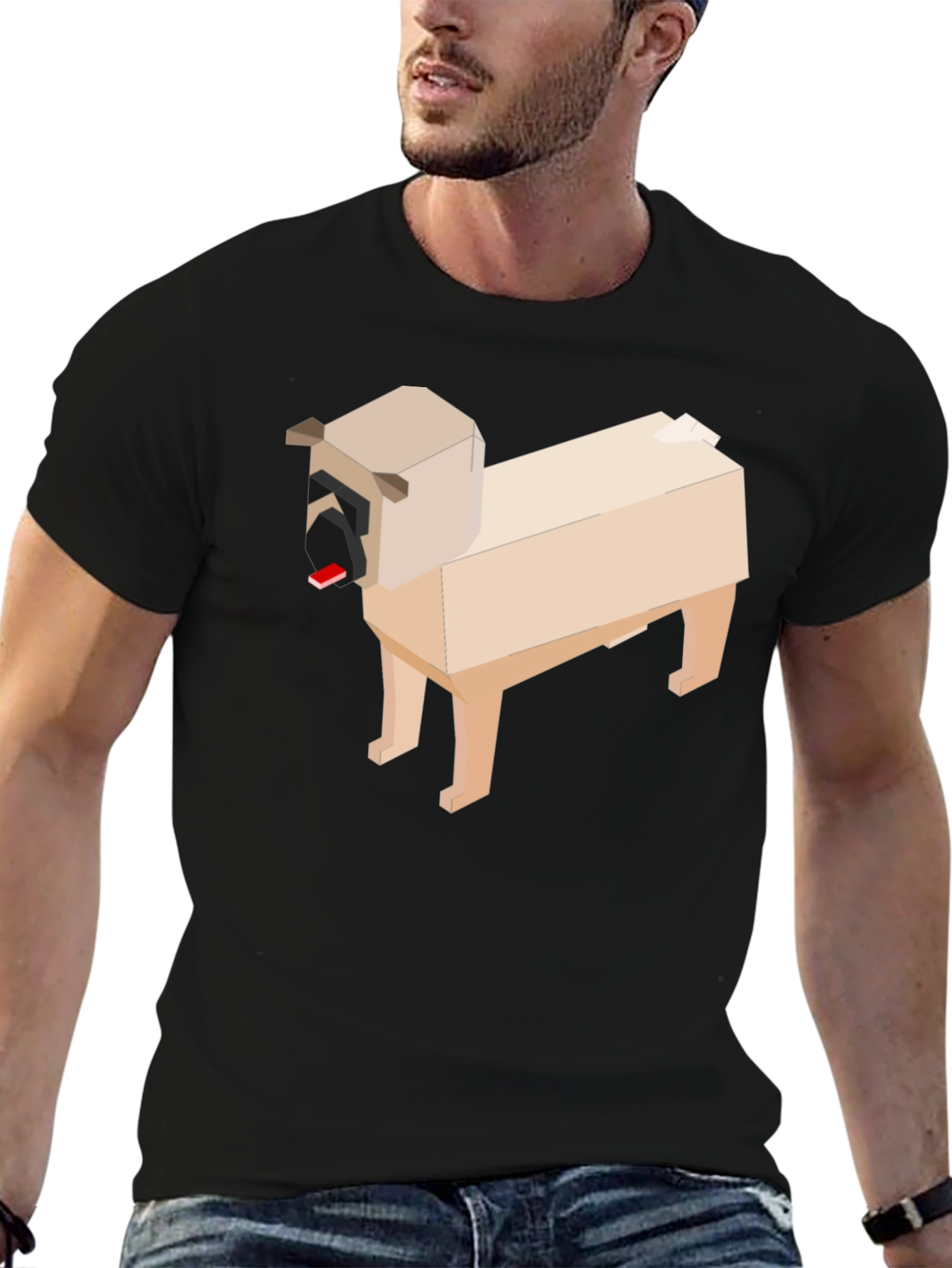Pixel Art Pug Graphic Tee - Black Cotton