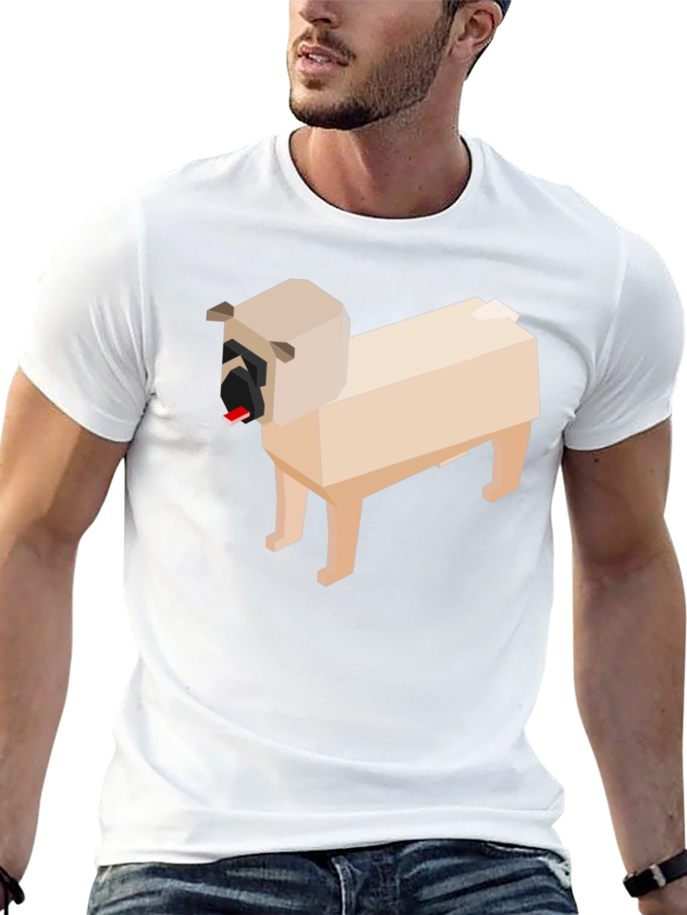 Pixel Art Pug Graphic Tee - Black Cotton