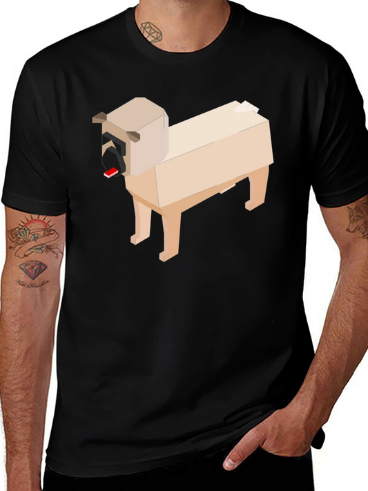 Pixel Art Pug Graphic Tee - Black Cotton