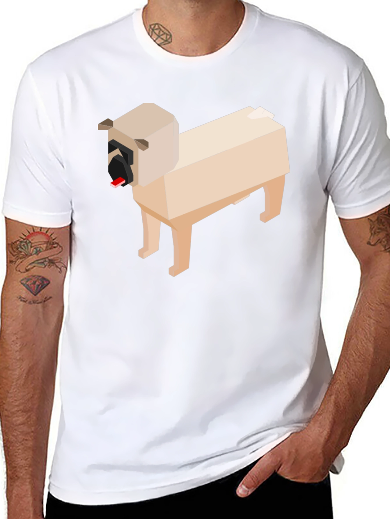 Pixel Art Pug Graphic Tee - Black Cotton