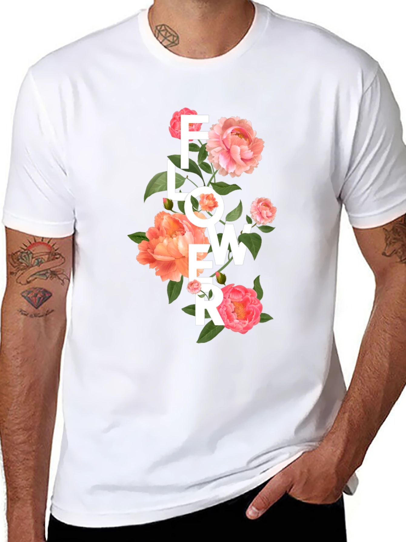 Floral Design Black T-Shirt
