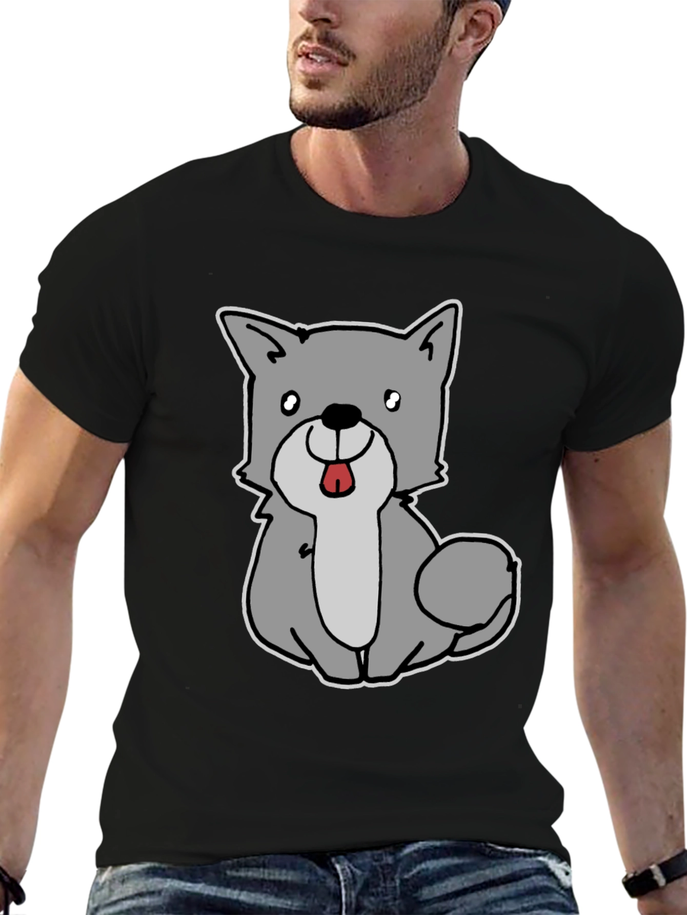 Cute Cartoon Dog Graphic Tee - Black Unisex T-Shirt