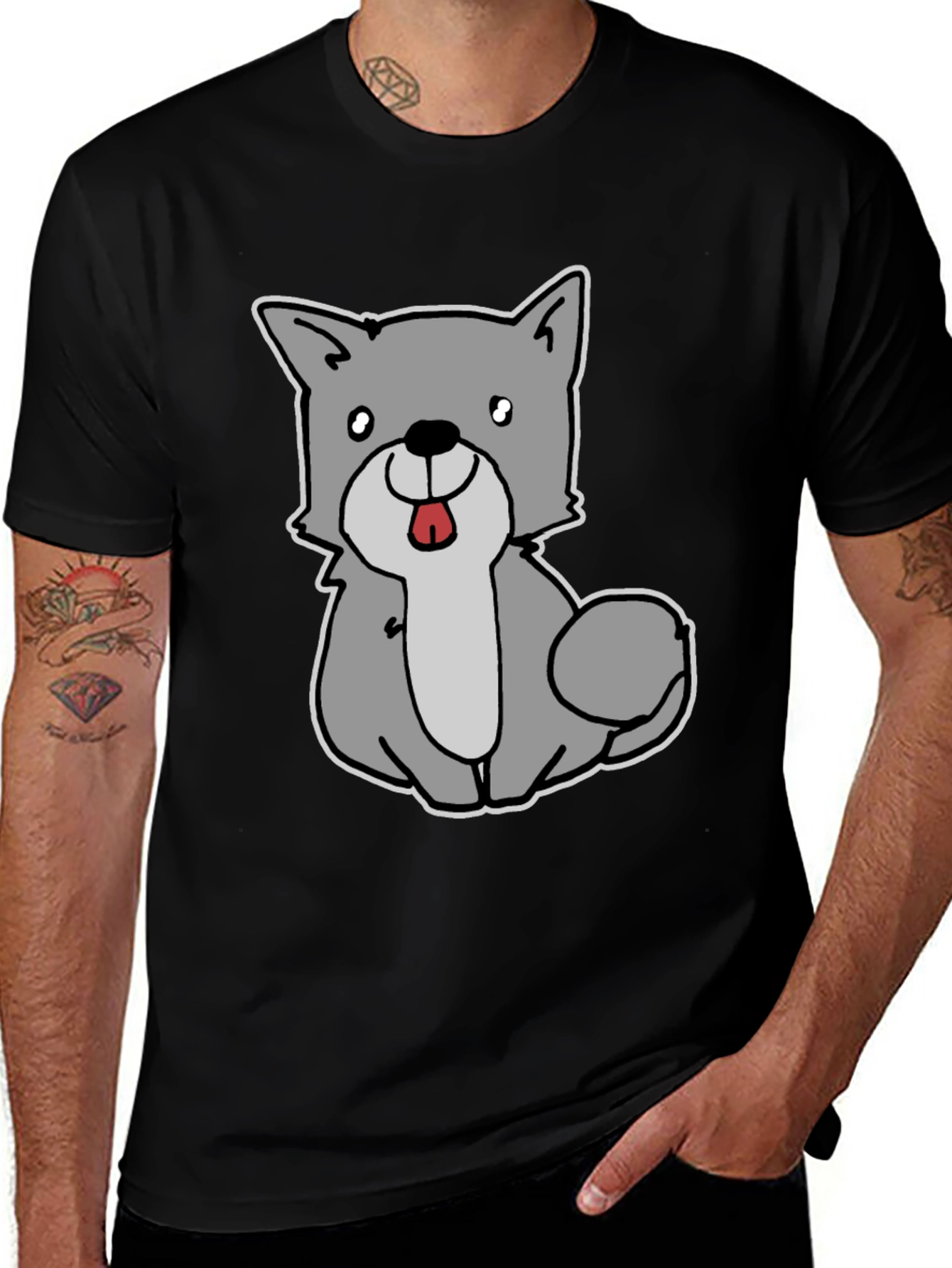 Cute Cartoon Dog Graphic Tee - Black Unisex T-Shirt