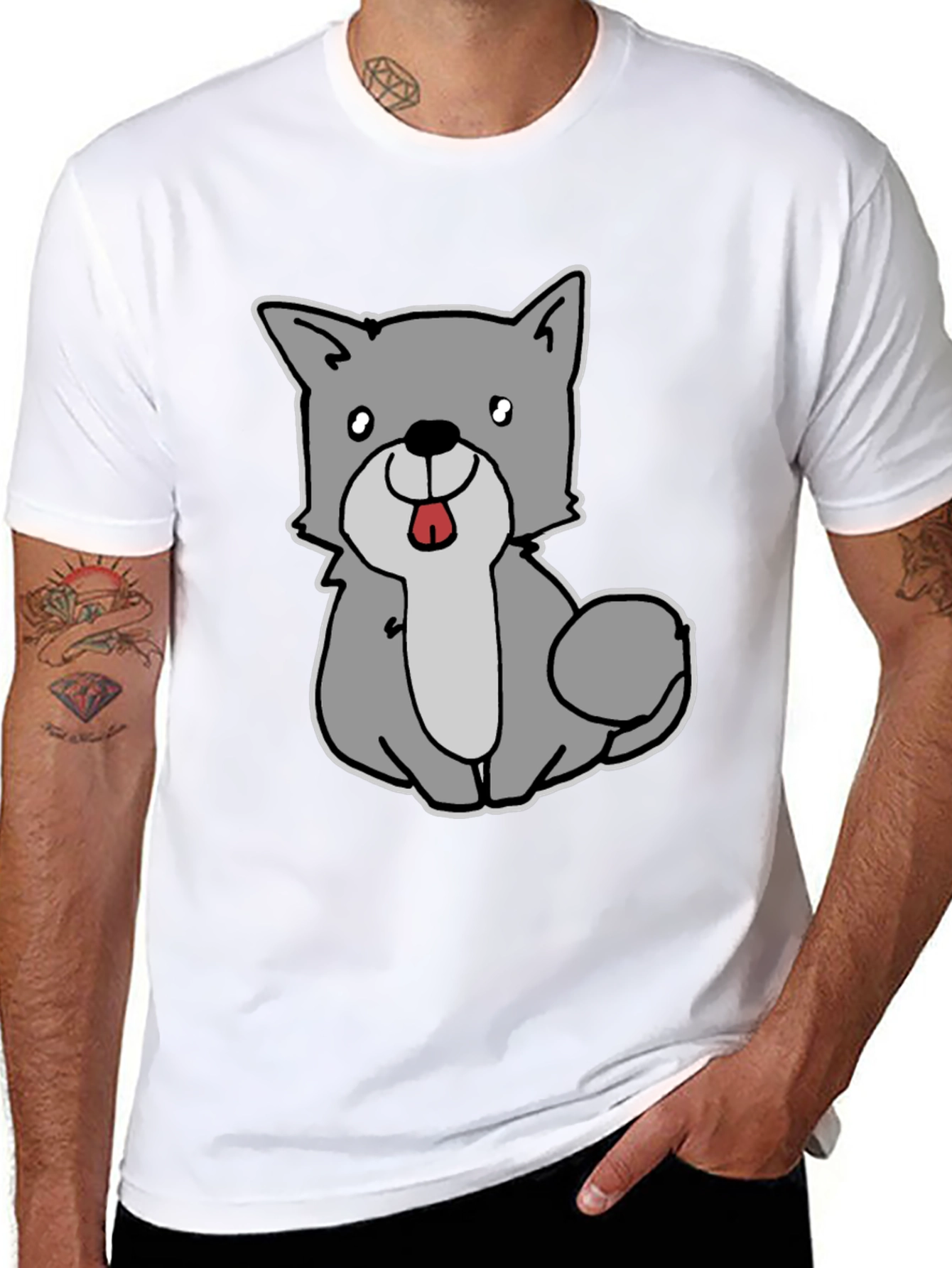 Cute Cartoon Dog Graphic Tee - Black Unisex T-Shirt