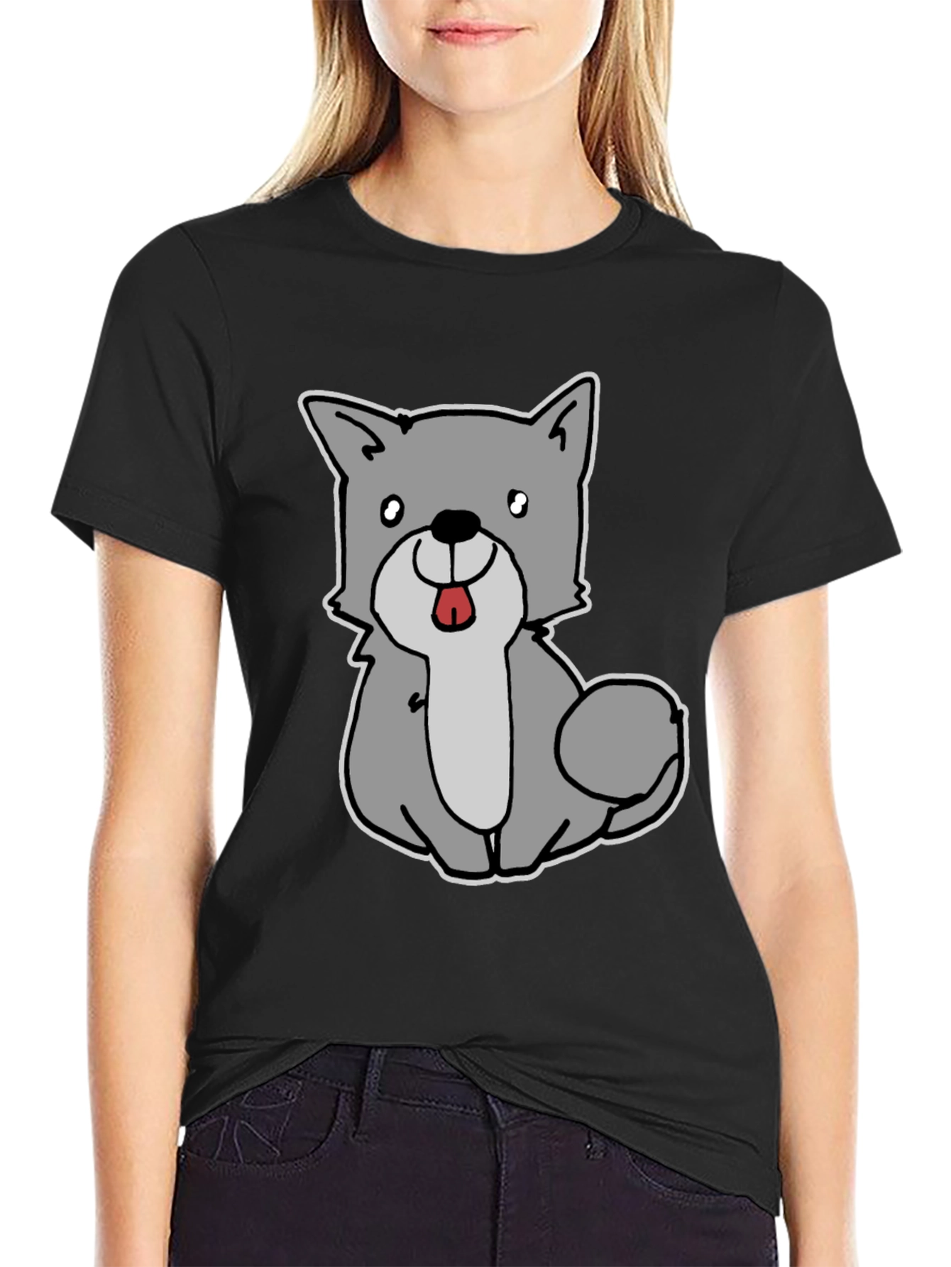 Cute Cartoon Dog Graphic Tee - Black Unisex T-Shirt