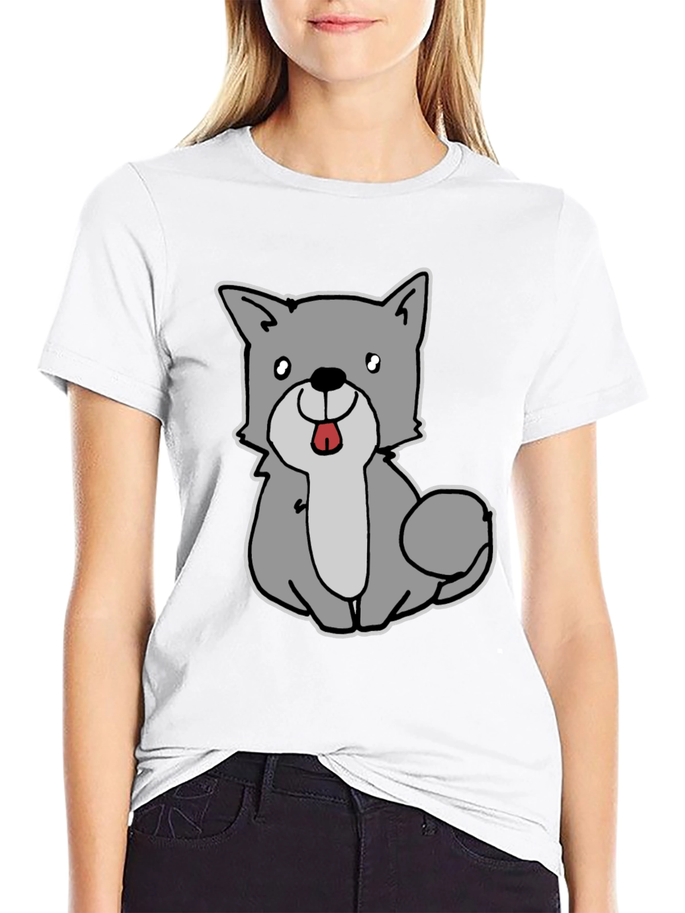 Cute Cartoon Dog Graphic Tee - Black Unisex T-Shirt