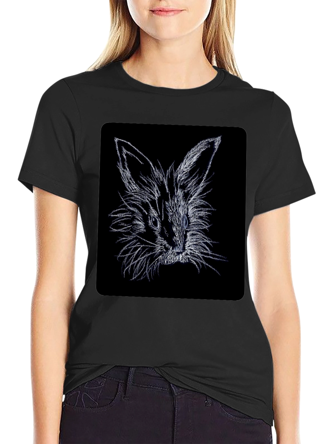 Rabbit Sketch Black T-Shirt