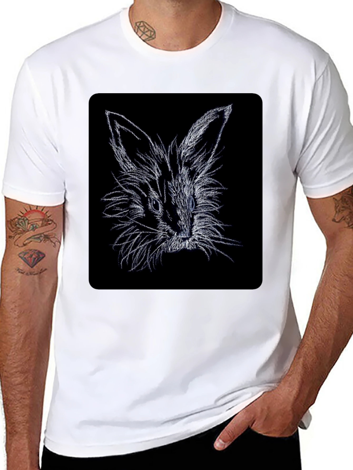 Rabbit Sketch Black T-Shirt