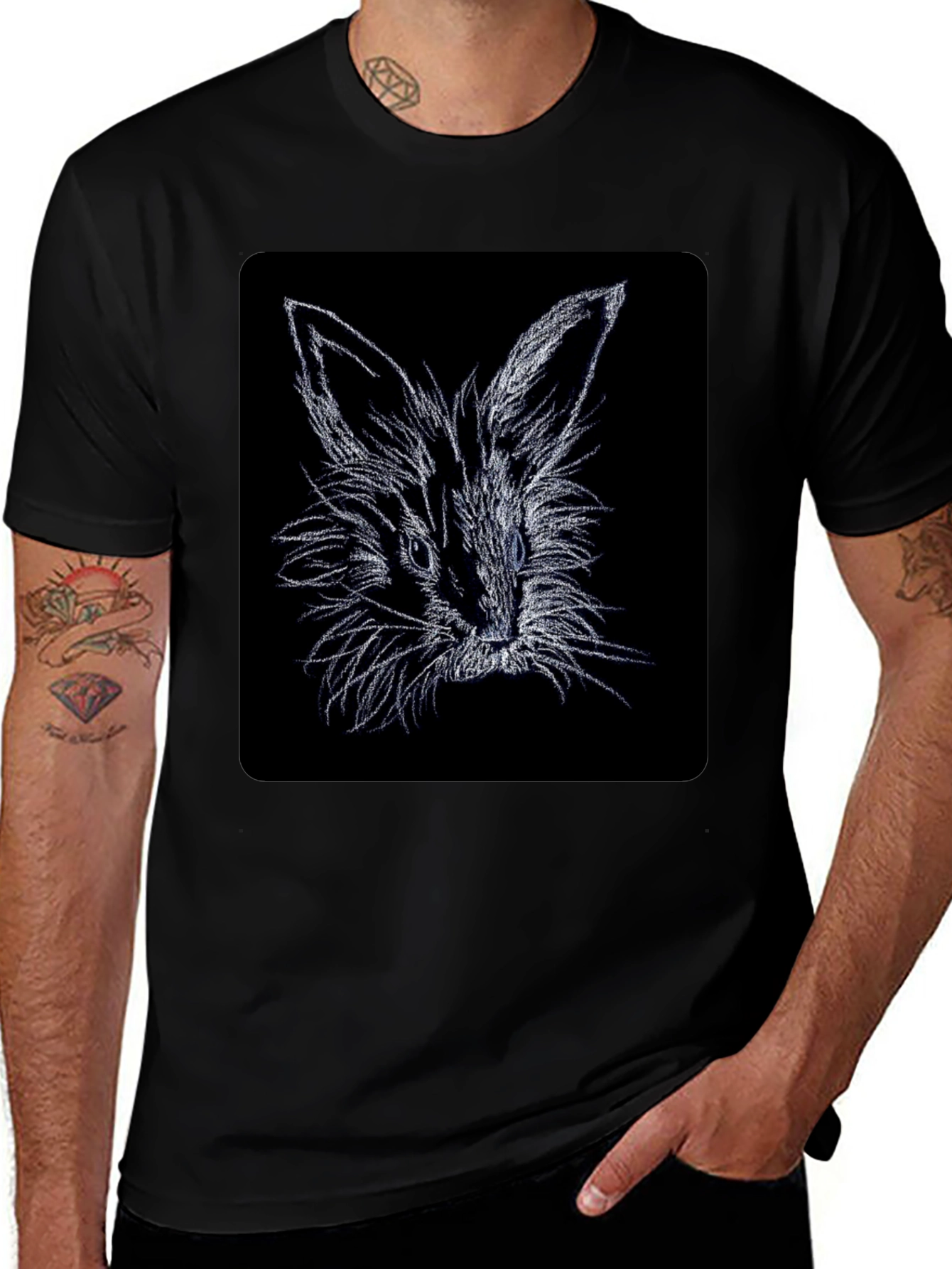 Rabbit Sketch Black T-Shirt