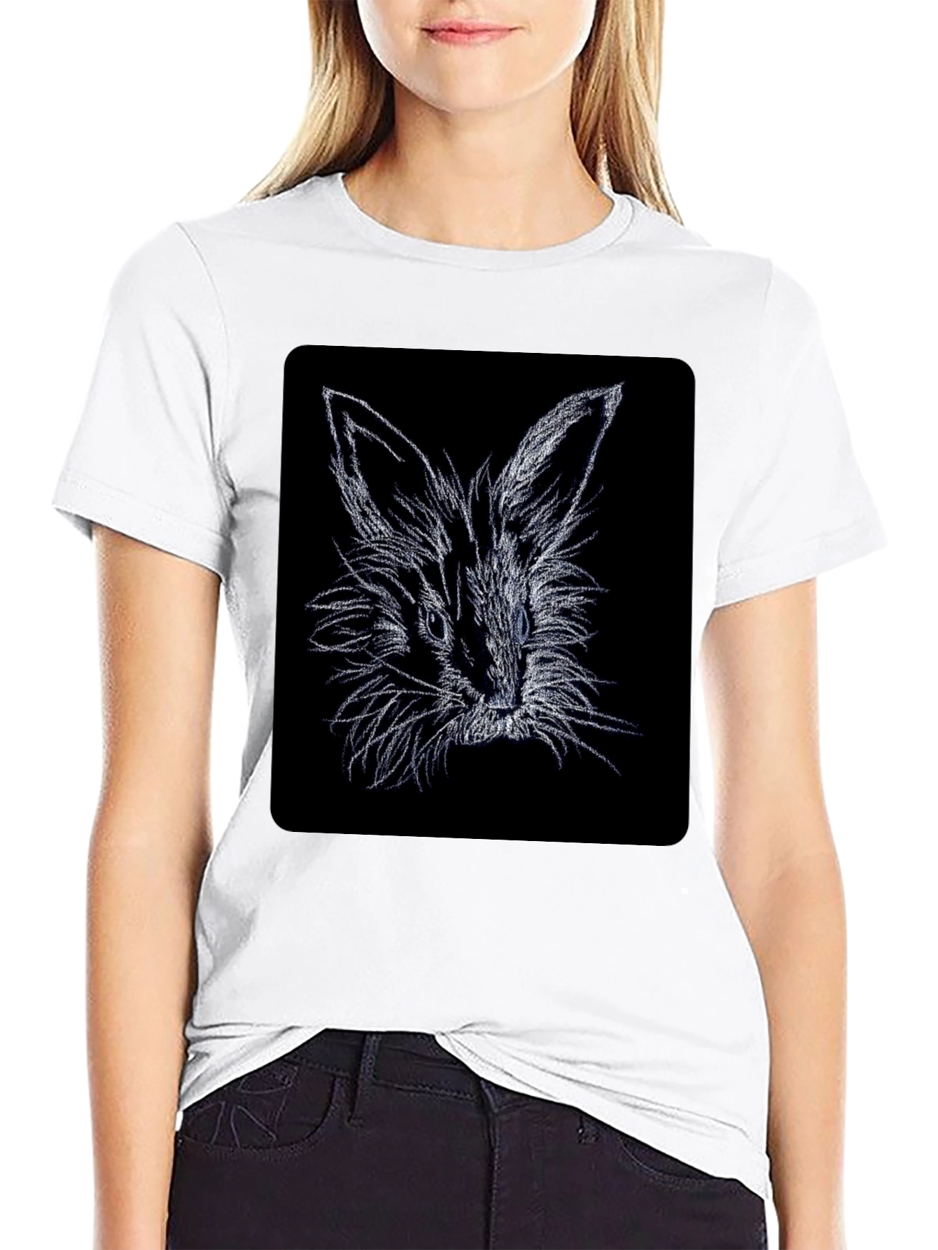 Rabbit Sketch Black T-Shirt