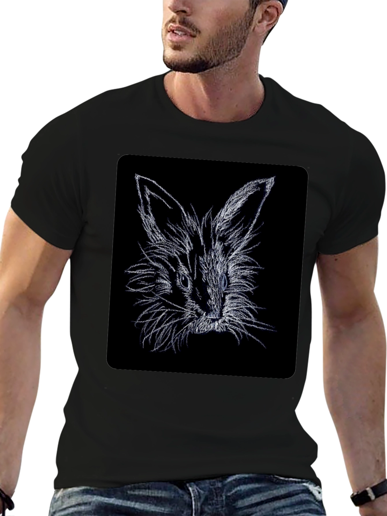 Rabbit Sketch Black T-Shirt