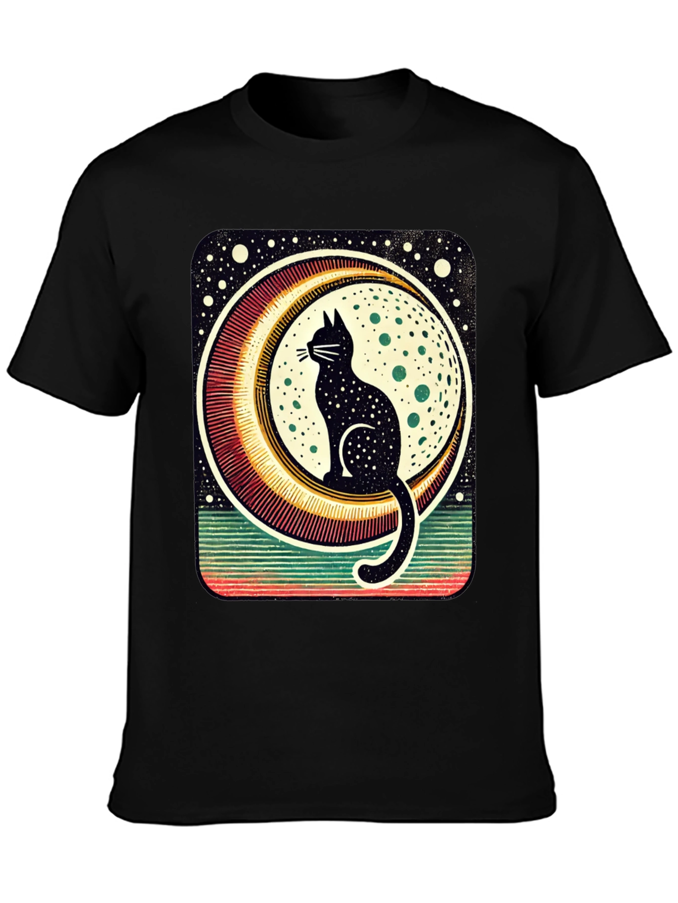Black Cat Moon Graphic Tee - Stylish Unisex T-Shirt
