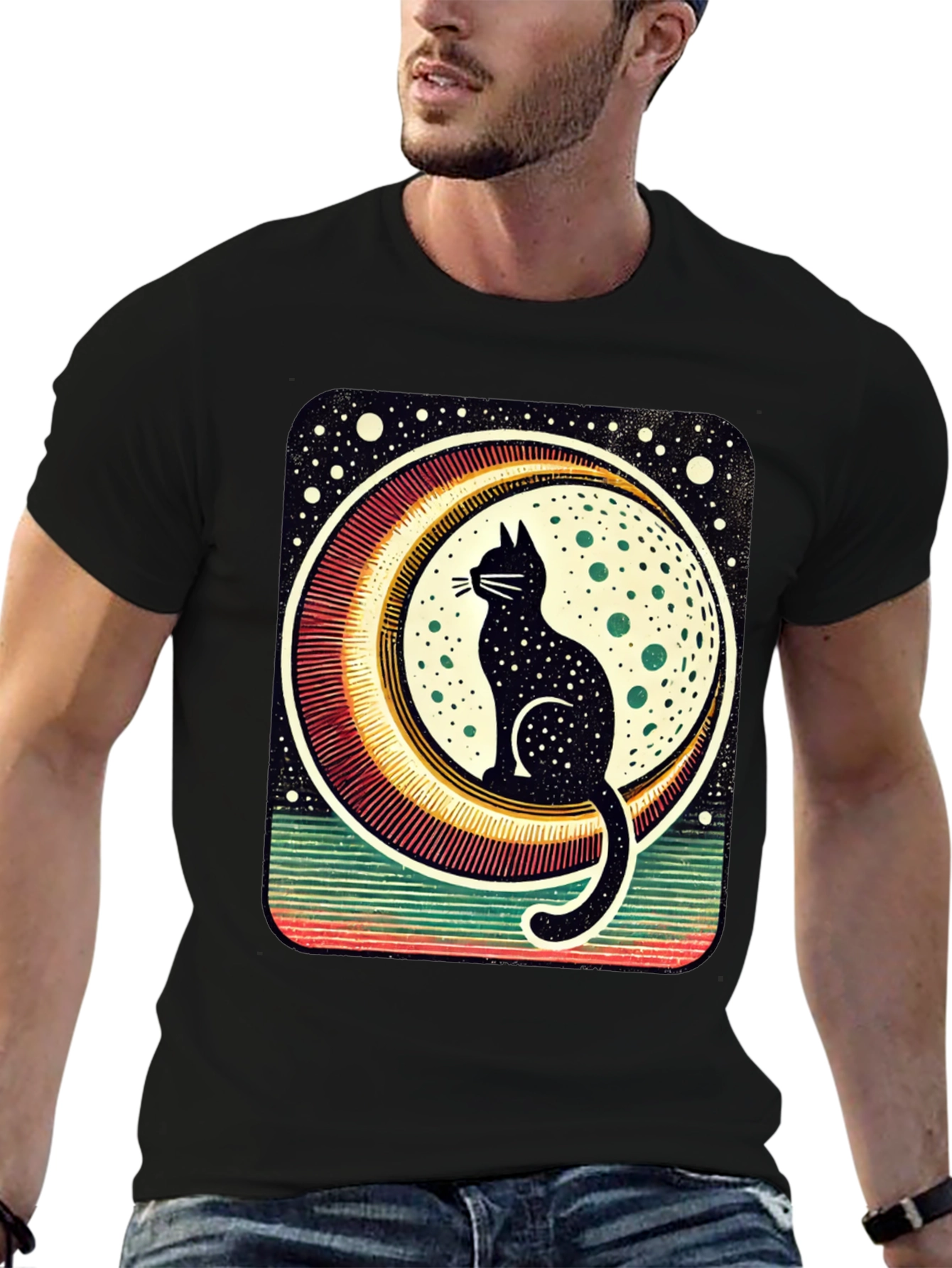 Black Cat Moon Graphic Tee - Stylish Unisex T-Shirt