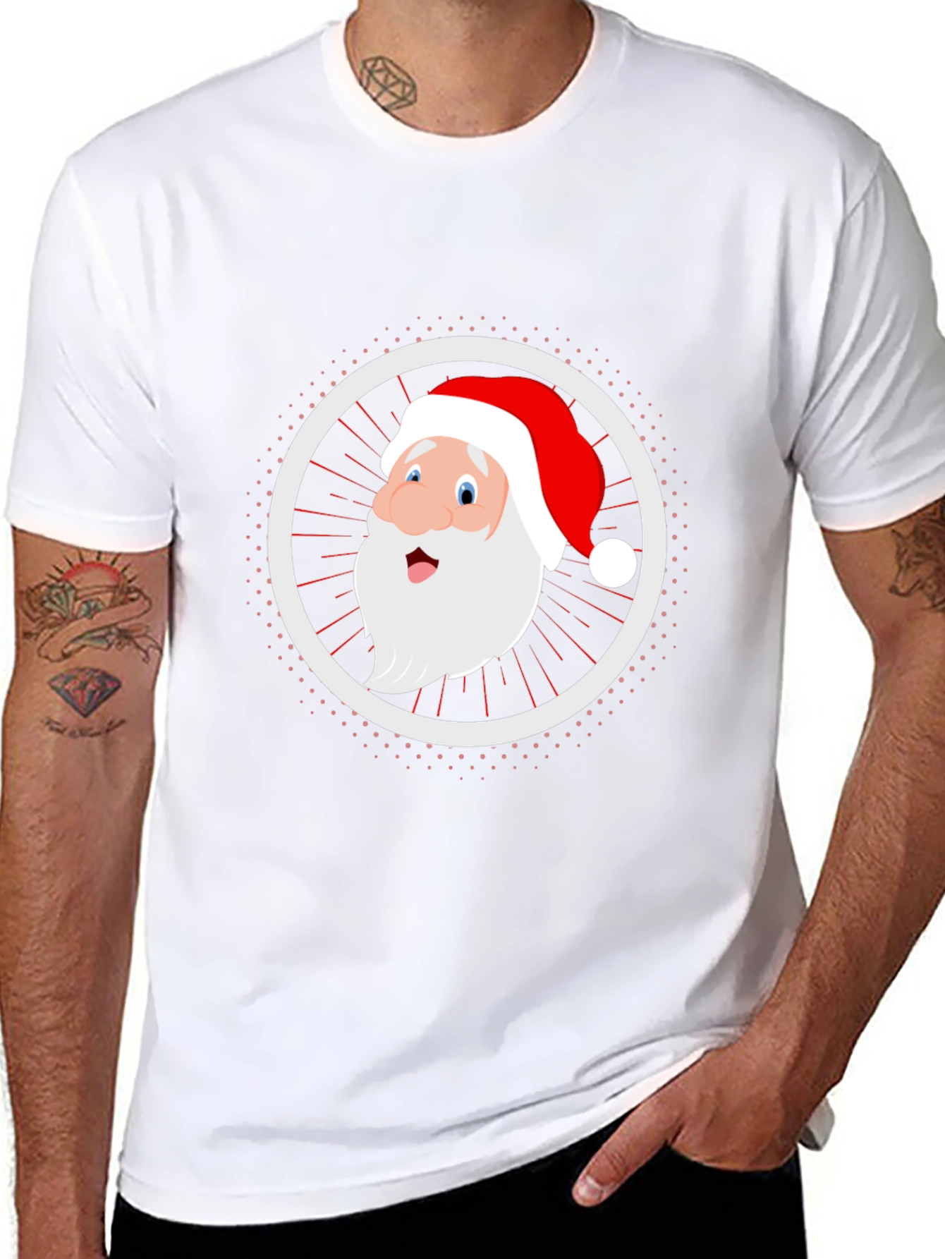 Festive Santa Graphic Tee - Black Cotton Blend