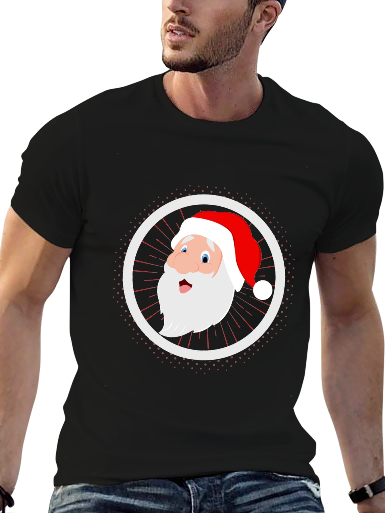Festive Santa Graphic Tee - Black Cotton Blend
