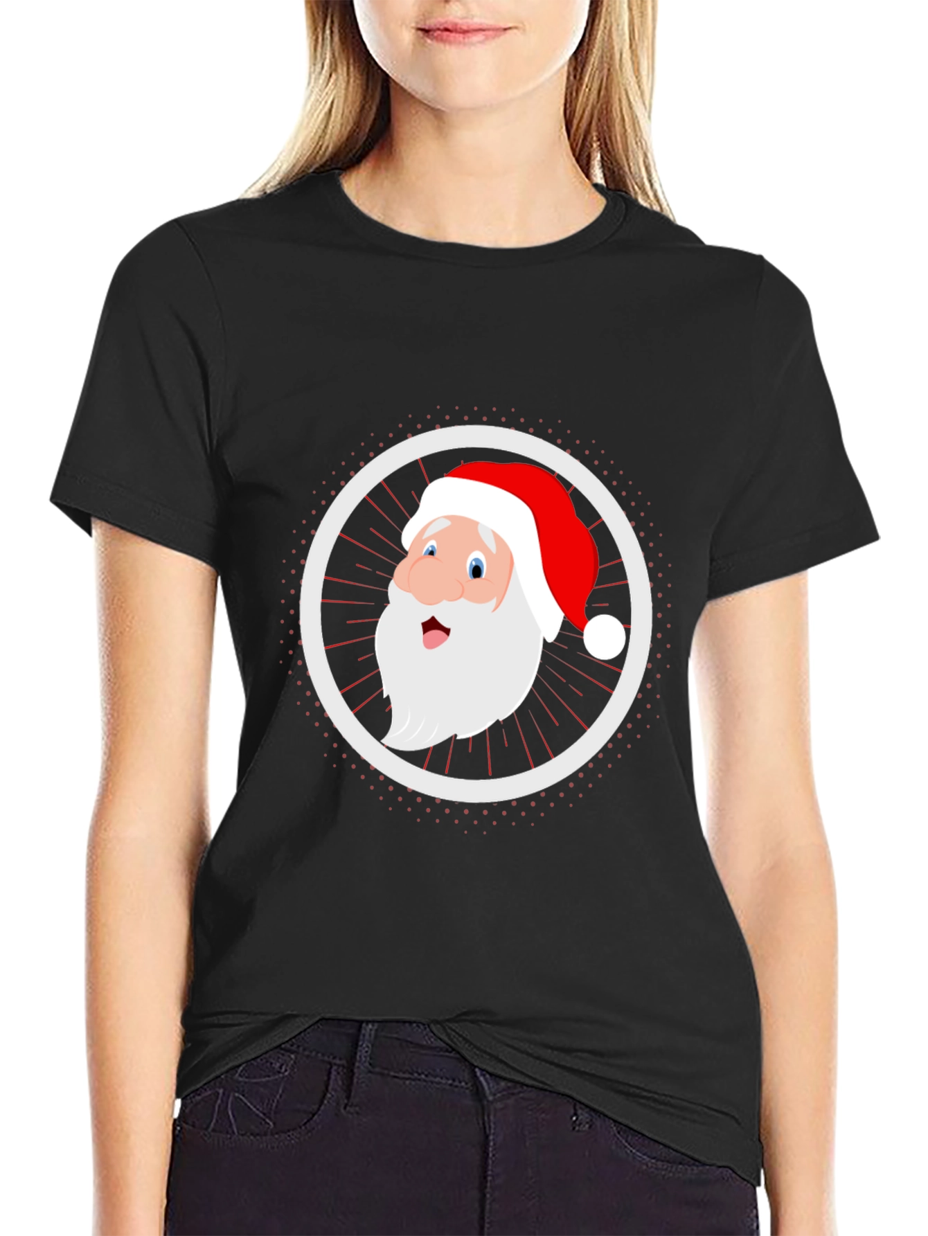 Festive Santa Graphic Tee - Black Cotton Blend