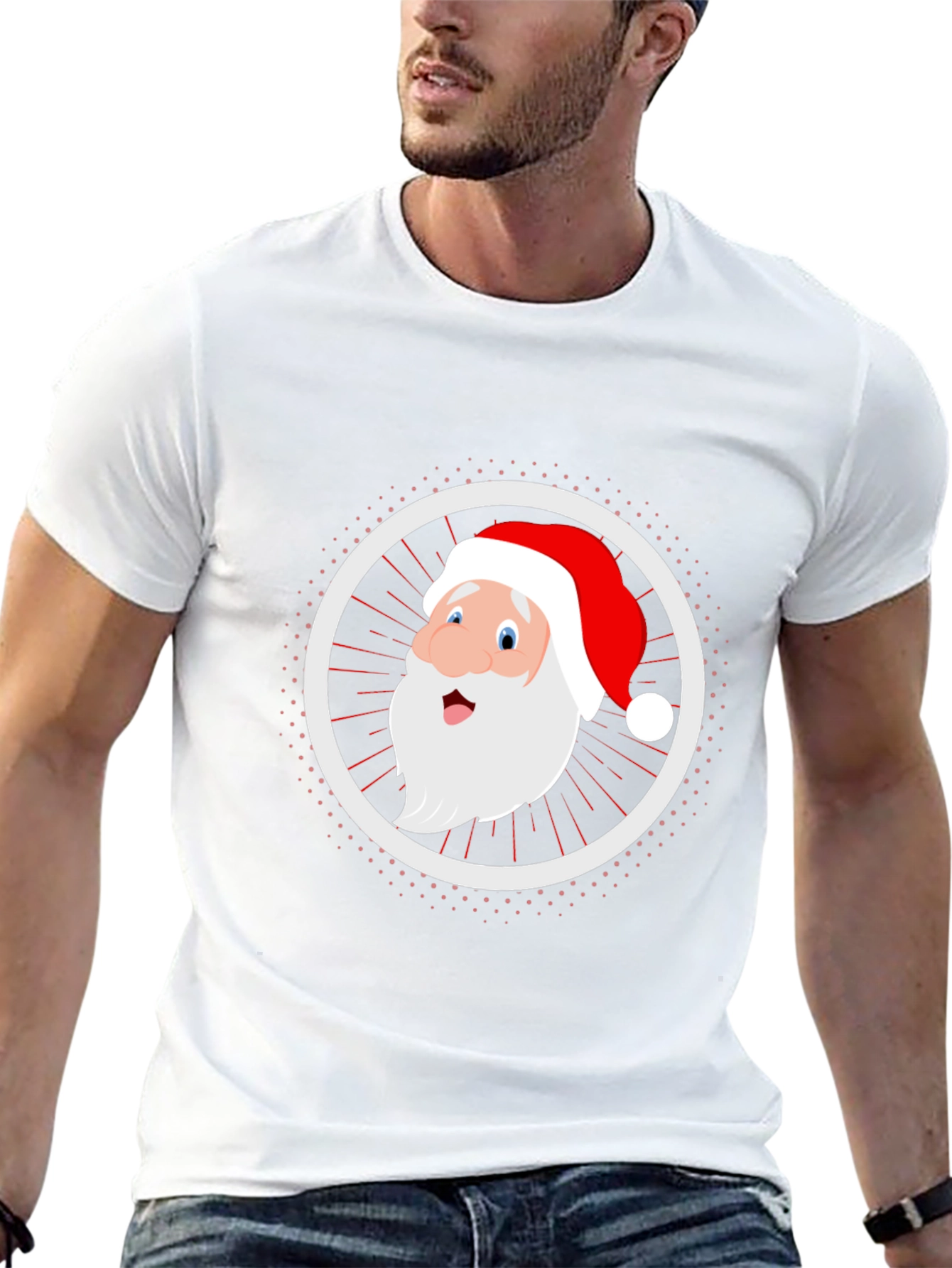 Festive Santa Graphic Tee - Black Cotton Blend