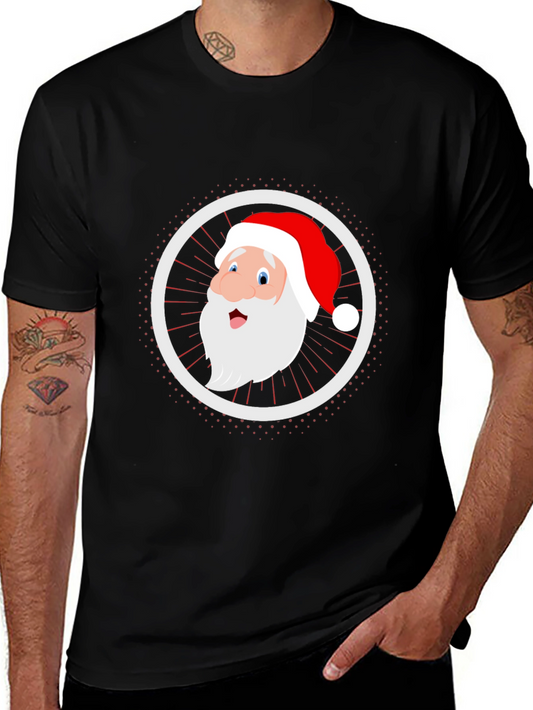Festive Santa Graphic Tee - Black Cotton Blend