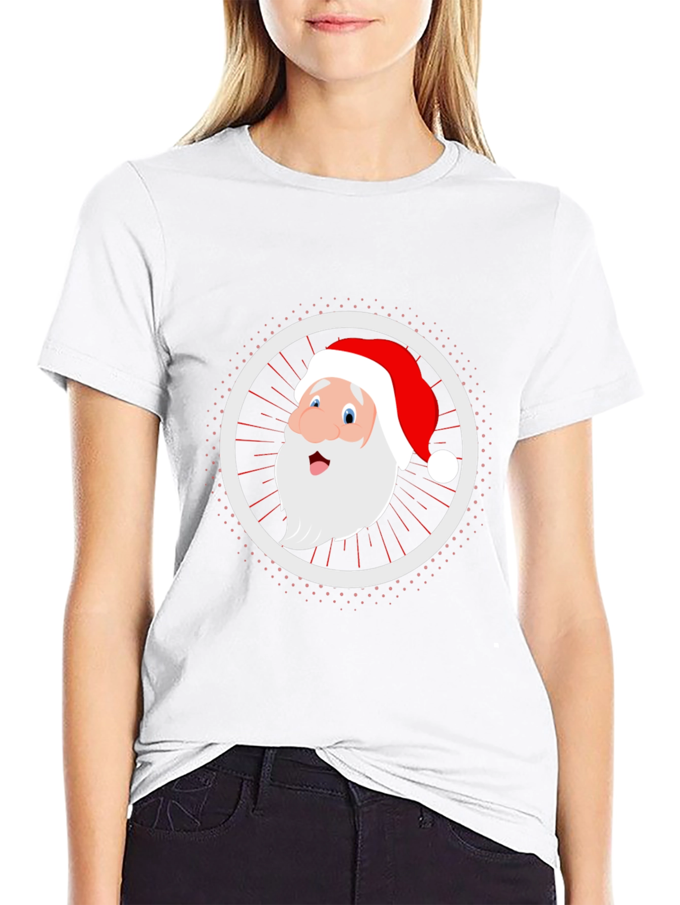 Festive Santa Graphic Tee - Black Cotton Blend
