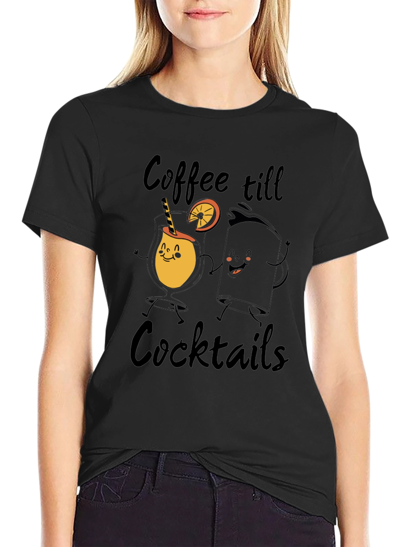 Coffee till Cocktails Graphic Tee - Black