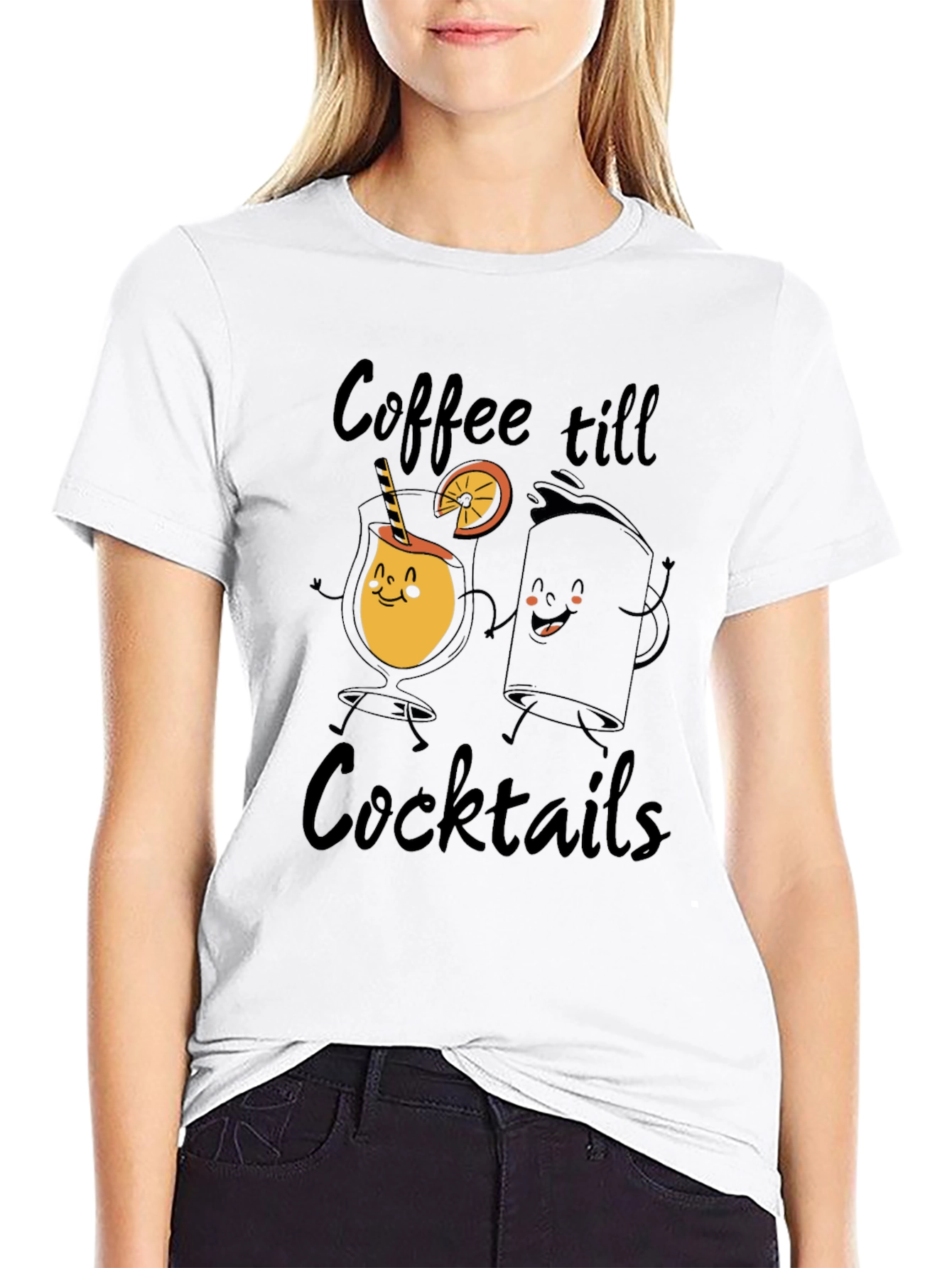 Coffee till Cocktails Graphic Tee - Black