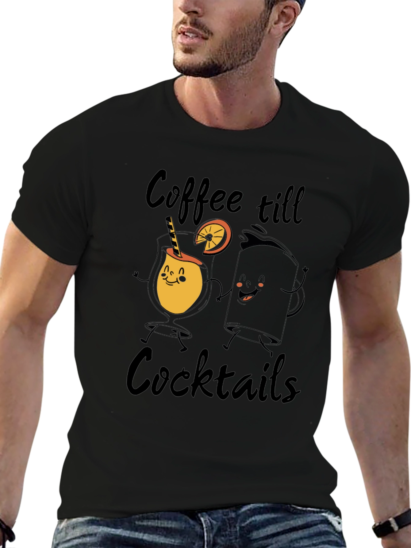 Coffee till Cocktails Graphic Tee - Black