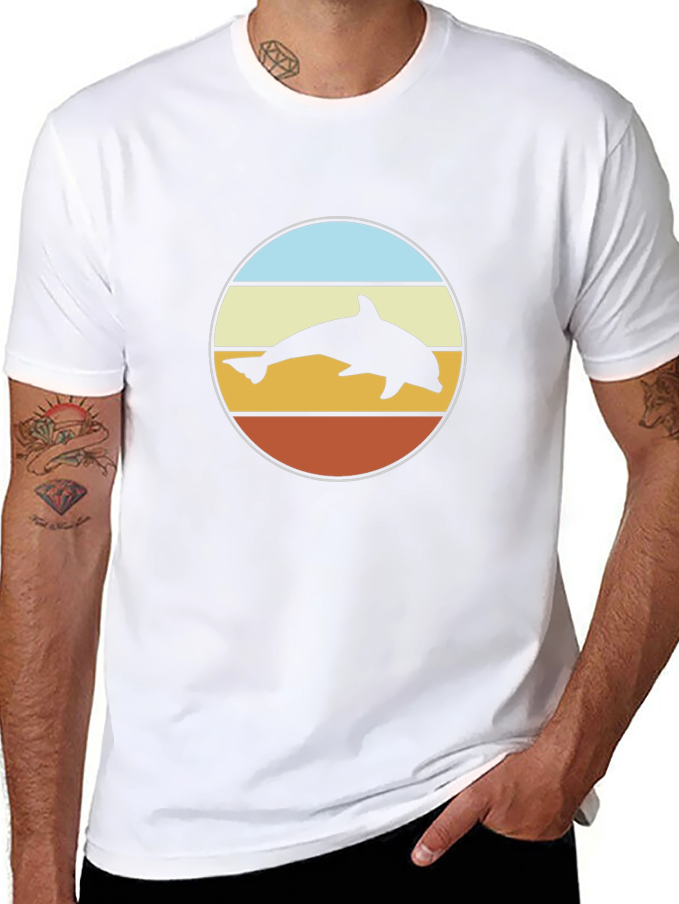 Retro Dolphin Sunset T-Shirt - Black