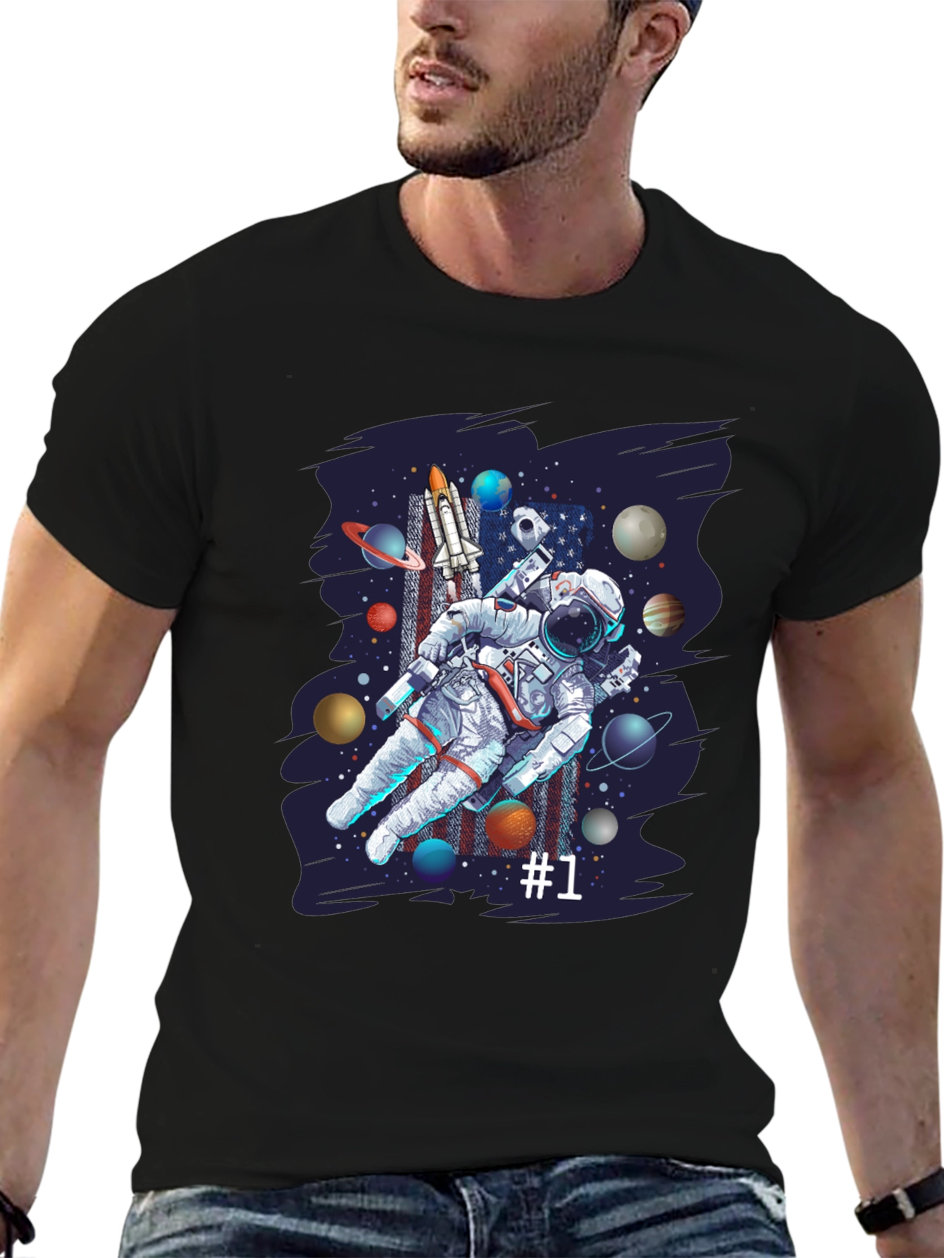 Astronaut Space Graphic Black T-Shirt