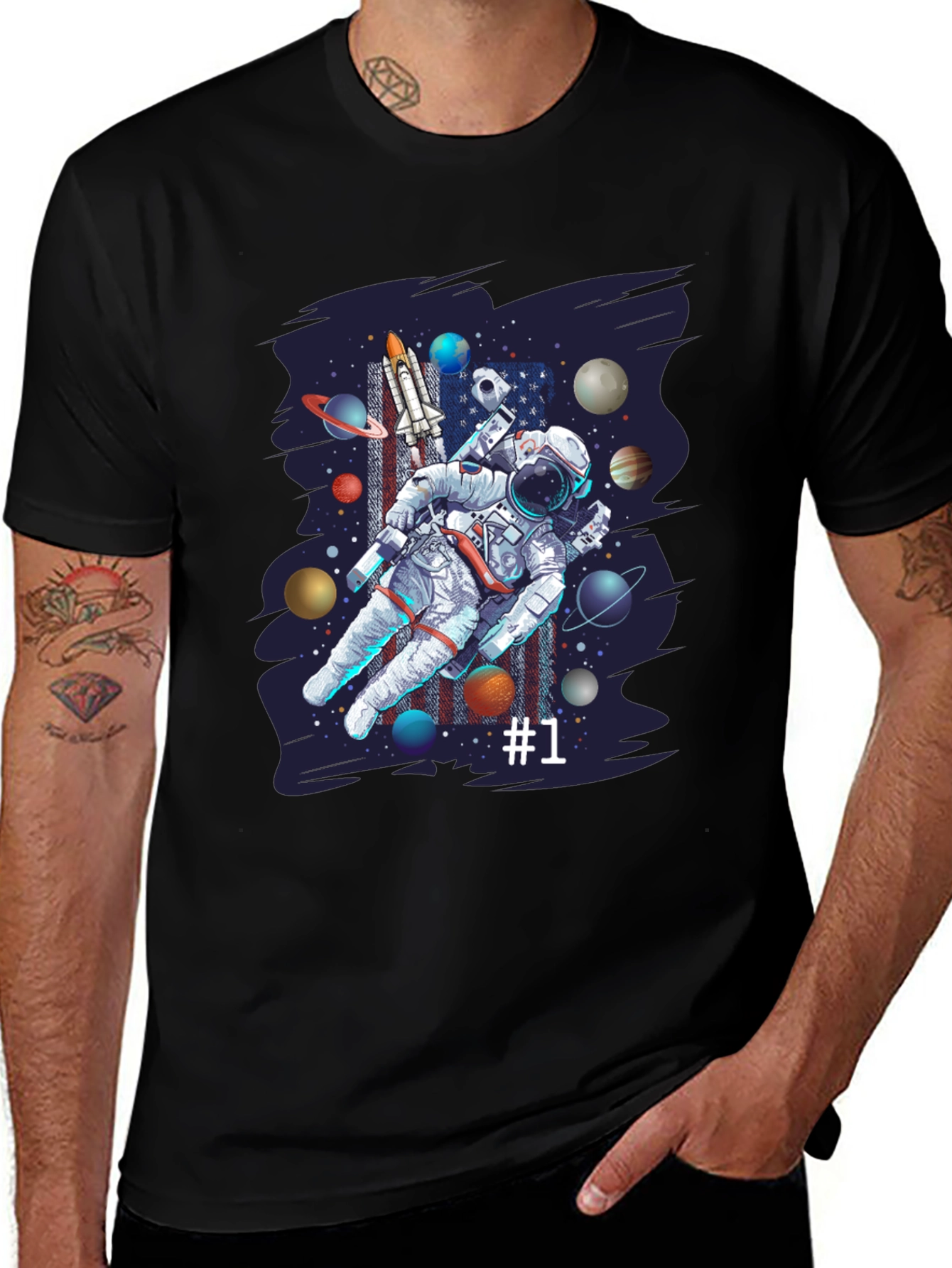 Astronaut Space Graphic Black T-Shirt