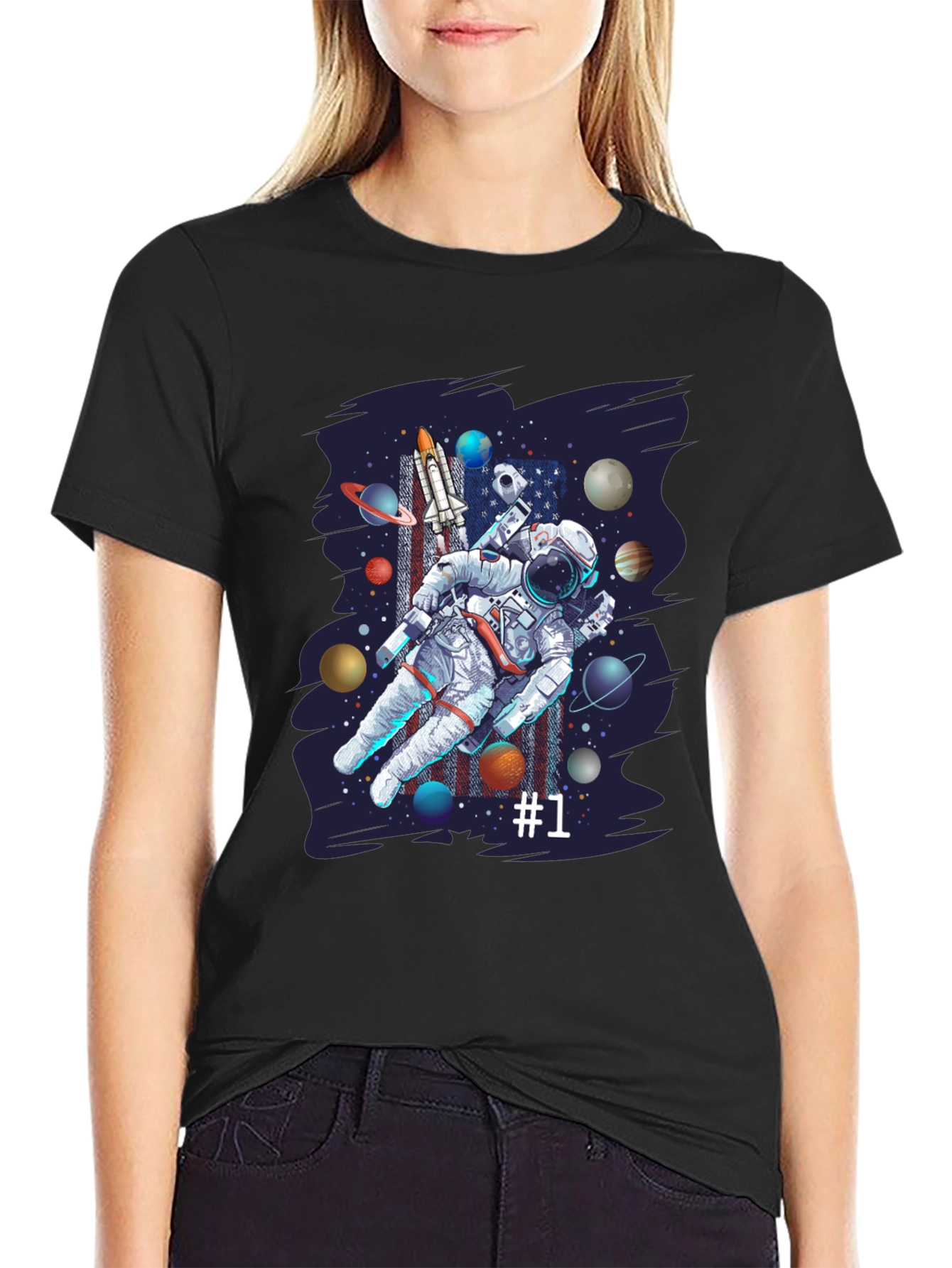 Astronaut Space Graphic Black T-Shirt