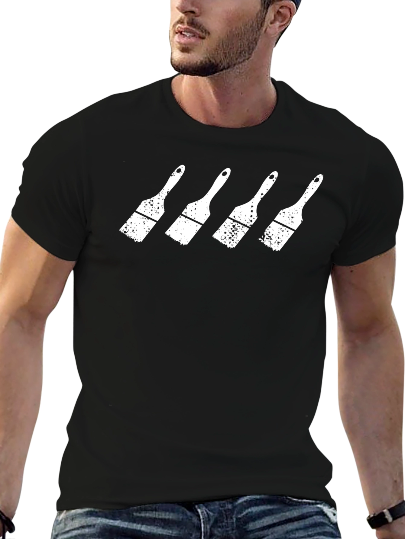 Paintbrush Graphic T-Shirt - Black Crew Neck Tee