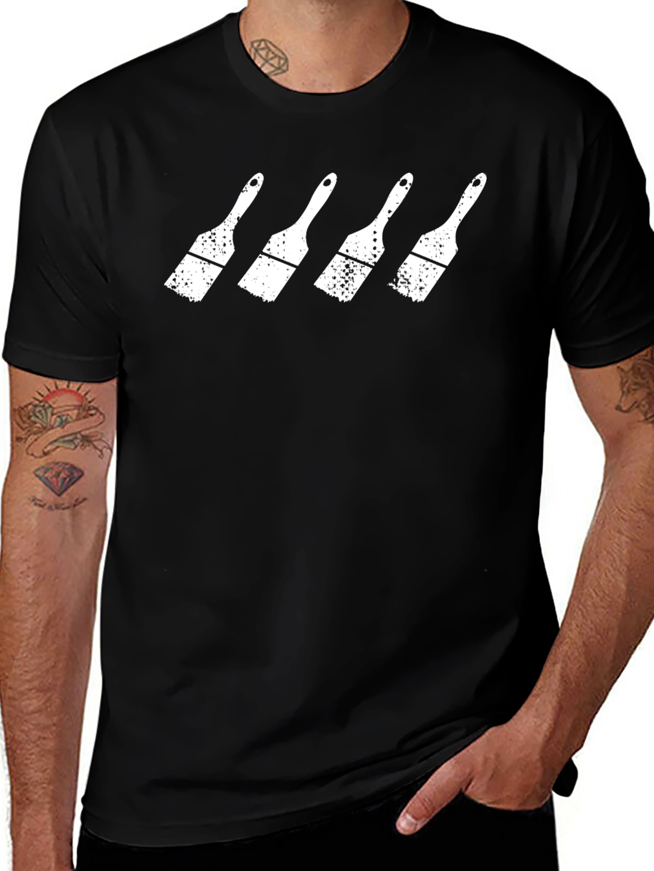Paintbrush Graphic T-Shirt - Black Crew Neck Tee