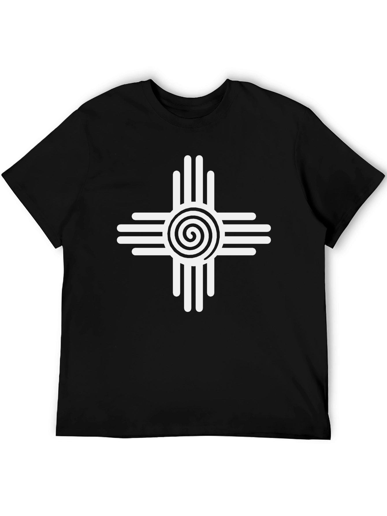 Bold Black Tee with Unique White Zia Sun Symbol