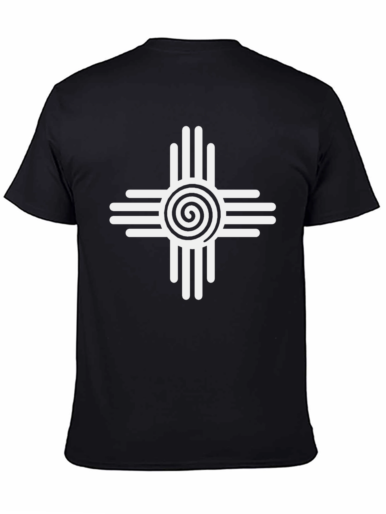 Bold Black Tee with Unique White Zia Sun Symbol