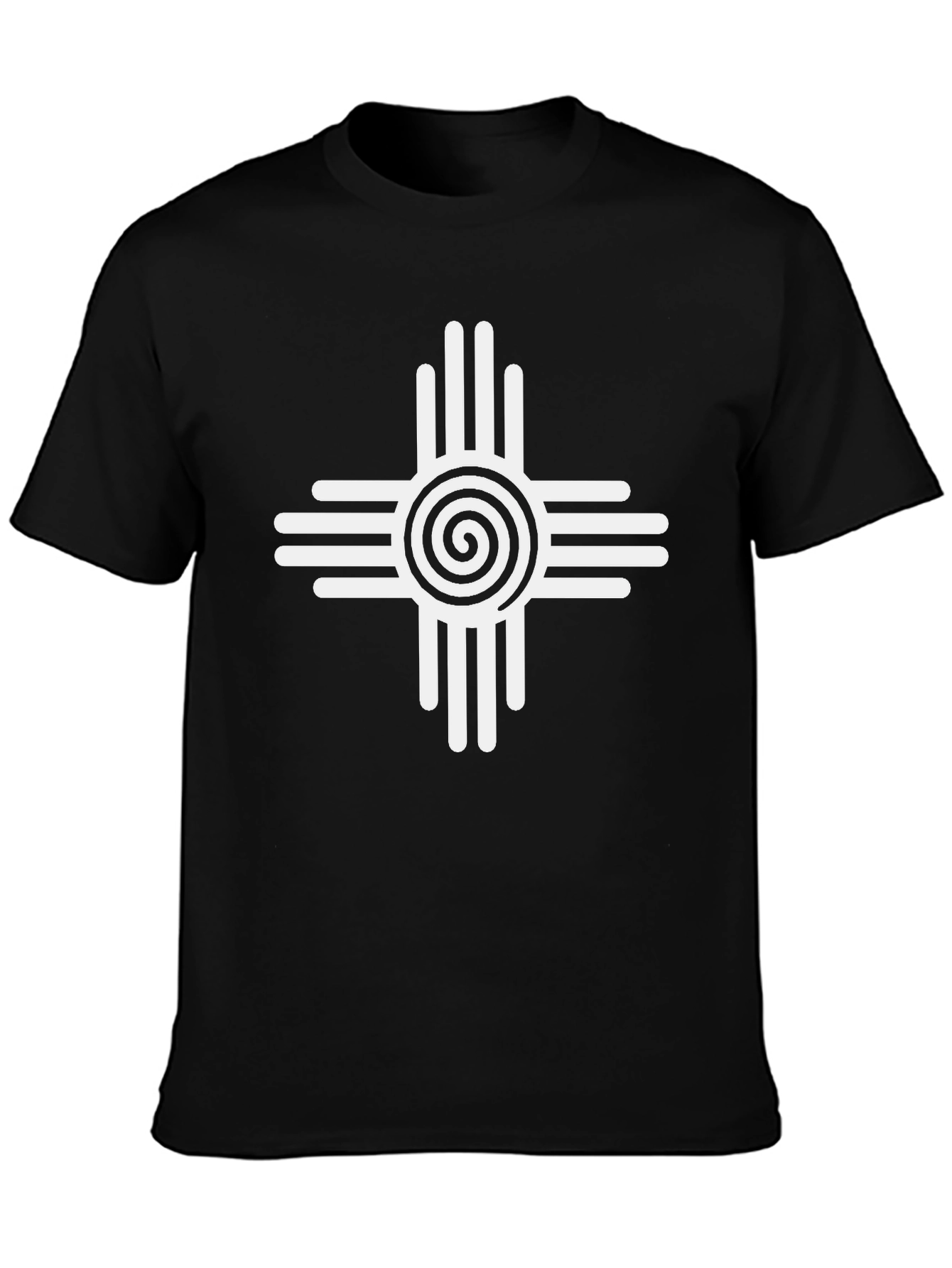 Bold Black Tee with Unique White Zia Sun Symbol