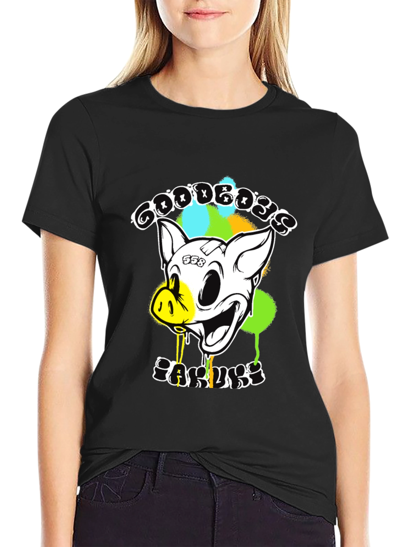 Goodbyes Garlicky Pig Graphic Tee - Black