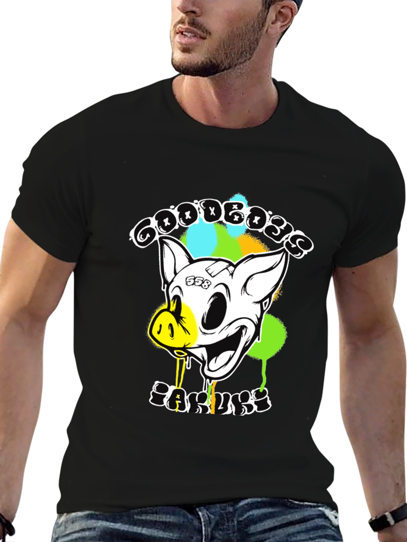 Goodbyes Garlicky Pig Graphic Tee - Black